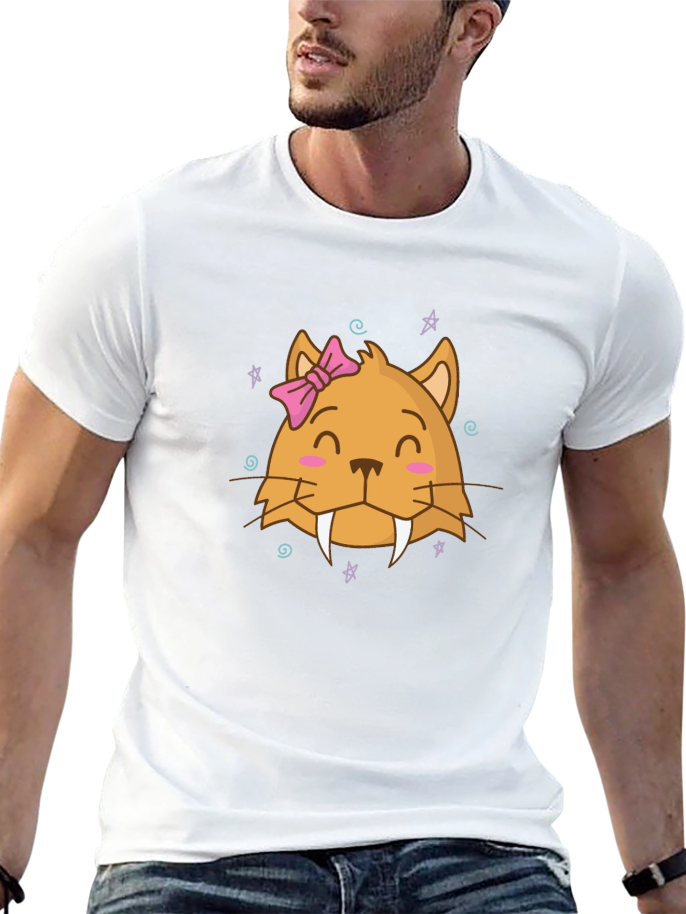 Cute Cartoon Cat T-Shirt - Black