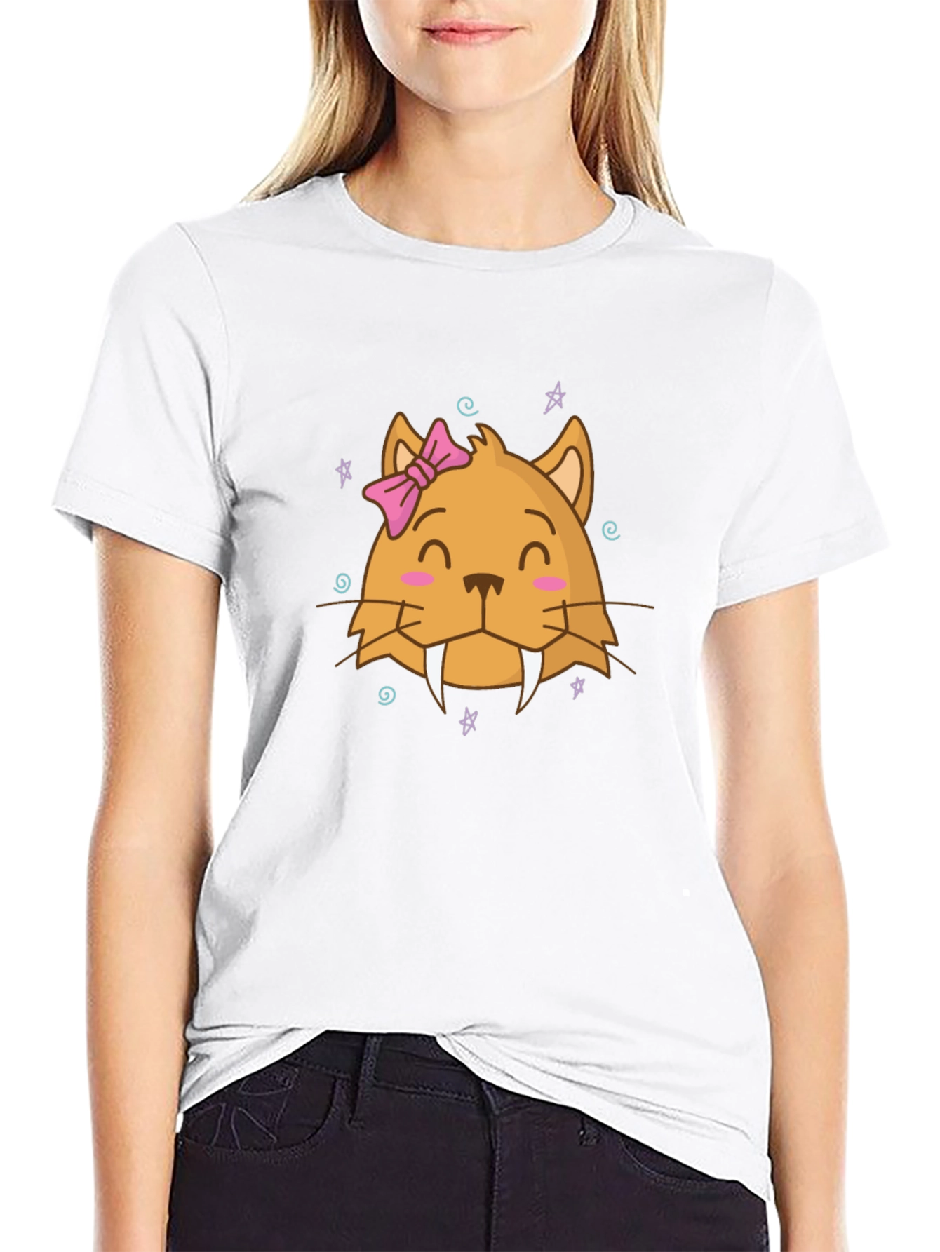 Cute Cartoon Cat T-Shirt - Black