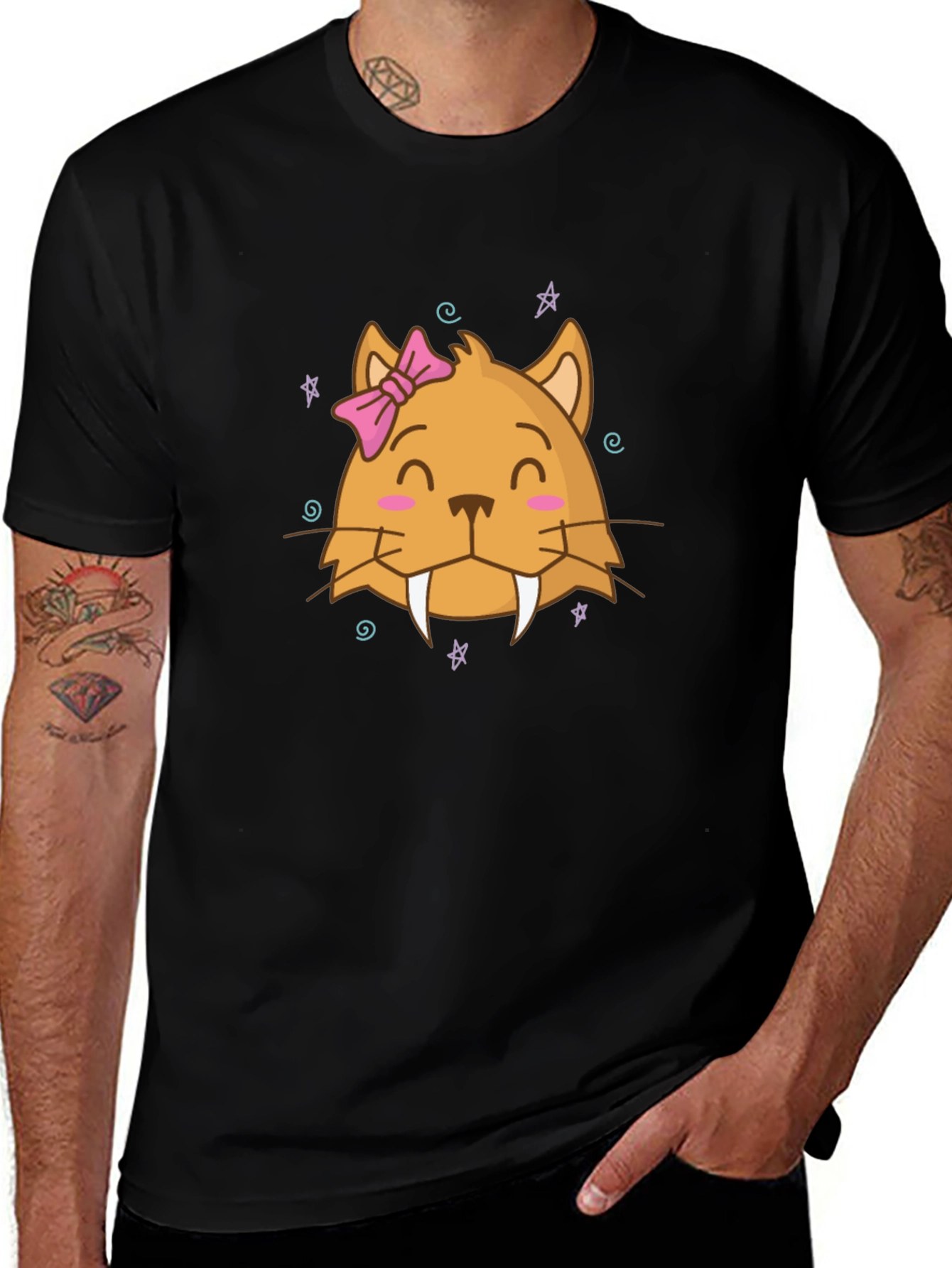 Cute Cartoon Cat T-Shirt - Black
