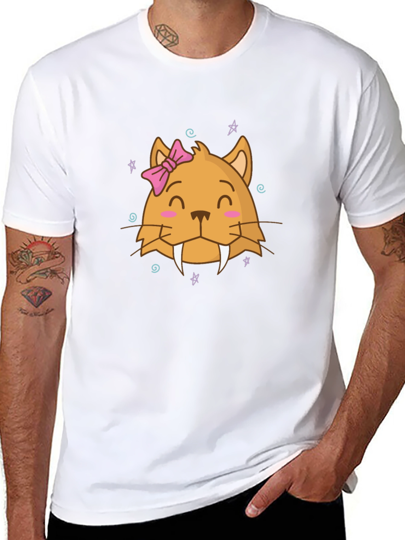 Cute Cartoon Cat T-Shirt - Black