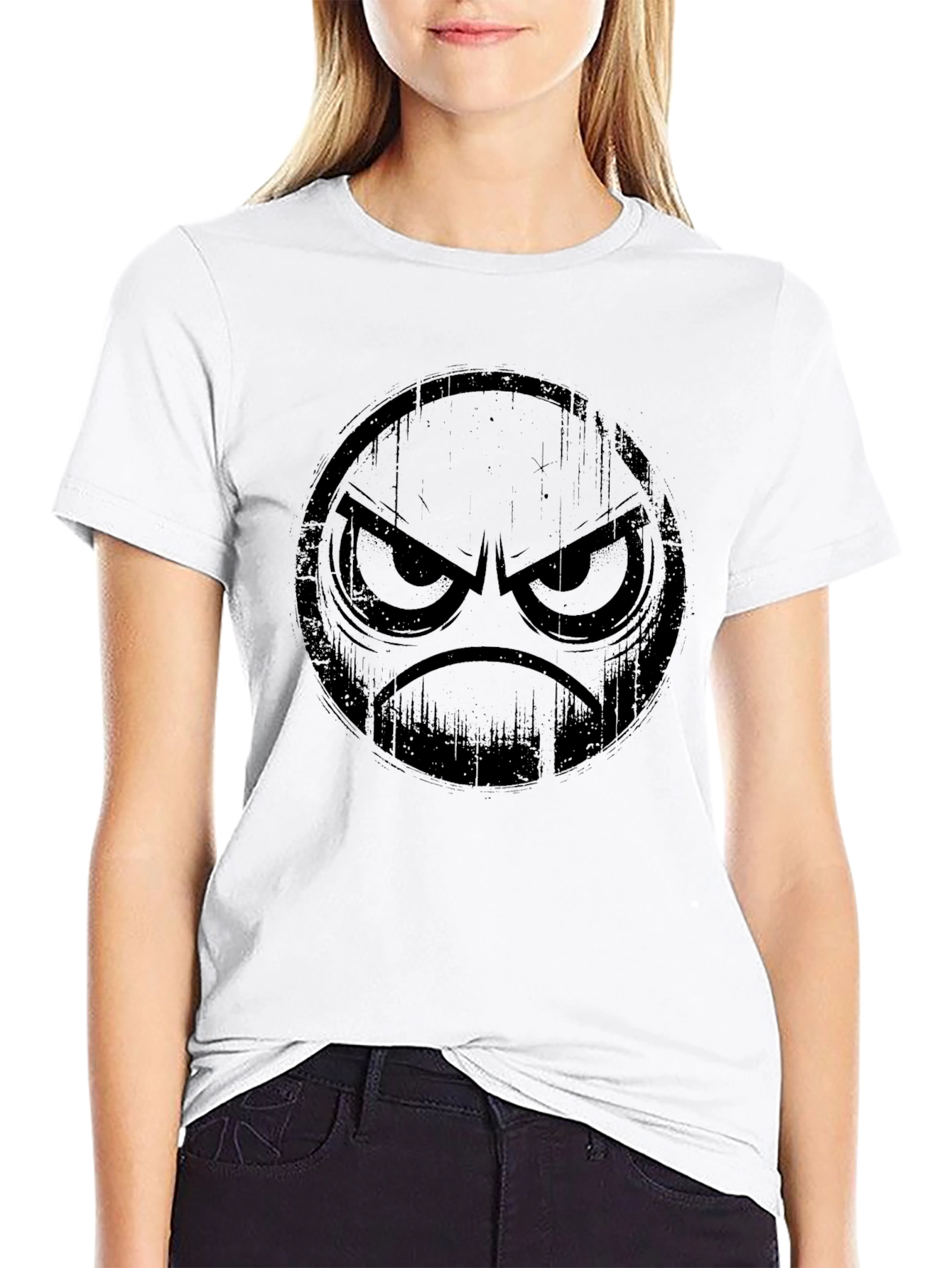 Grumpy Face Graphic Black T-Shirt