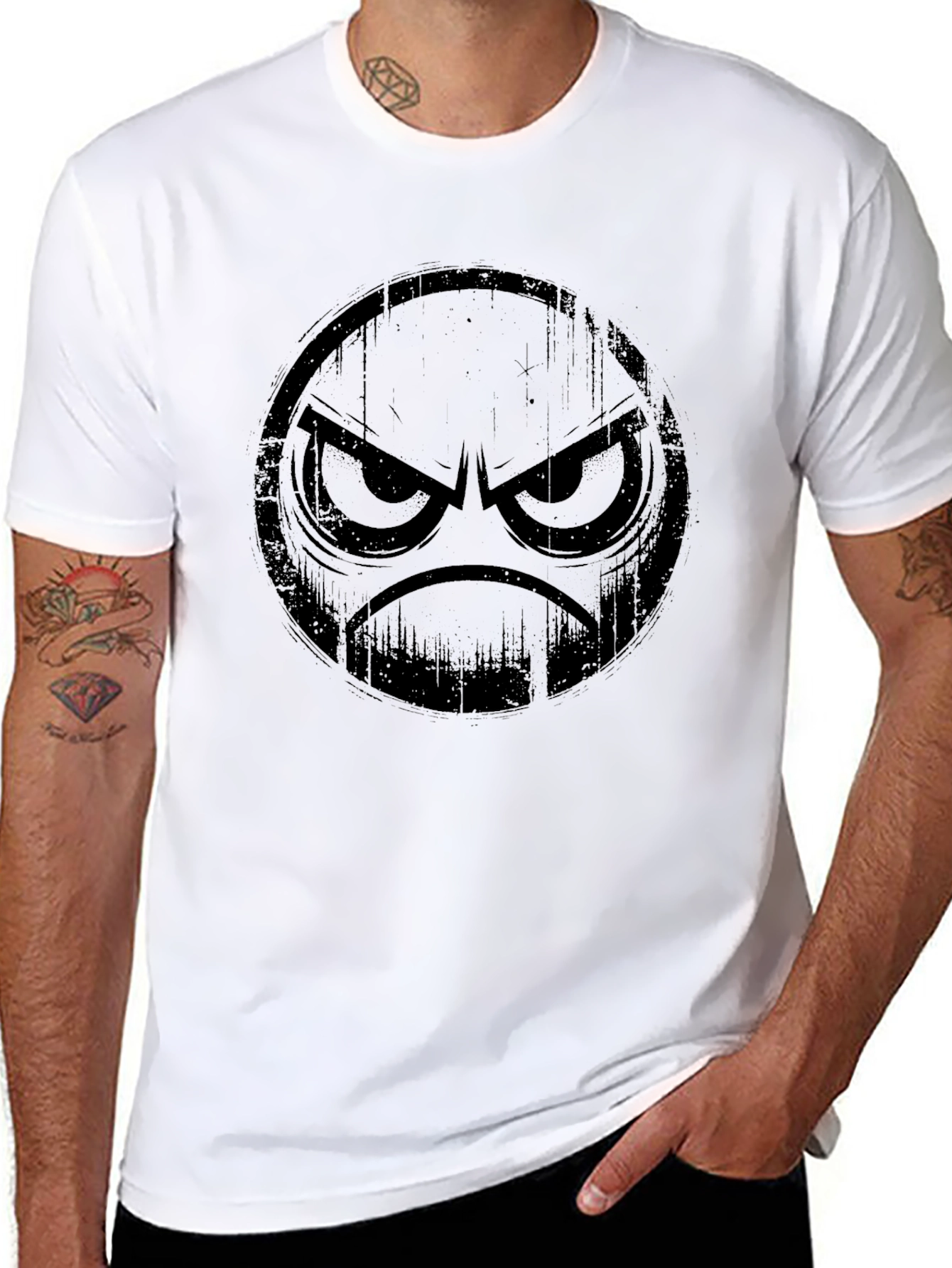Grumpy Face Graphic Black T-Shirt