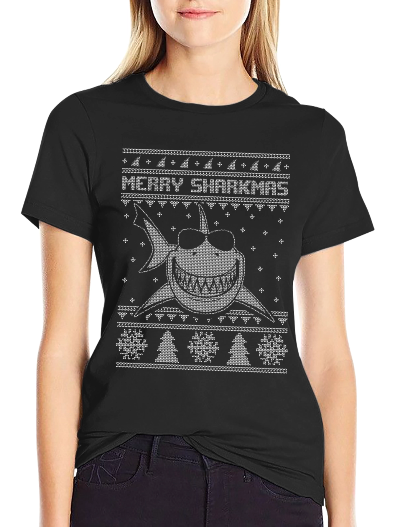 Merry Sharkmas Ugly Christmas Sweater Style T-Shirt