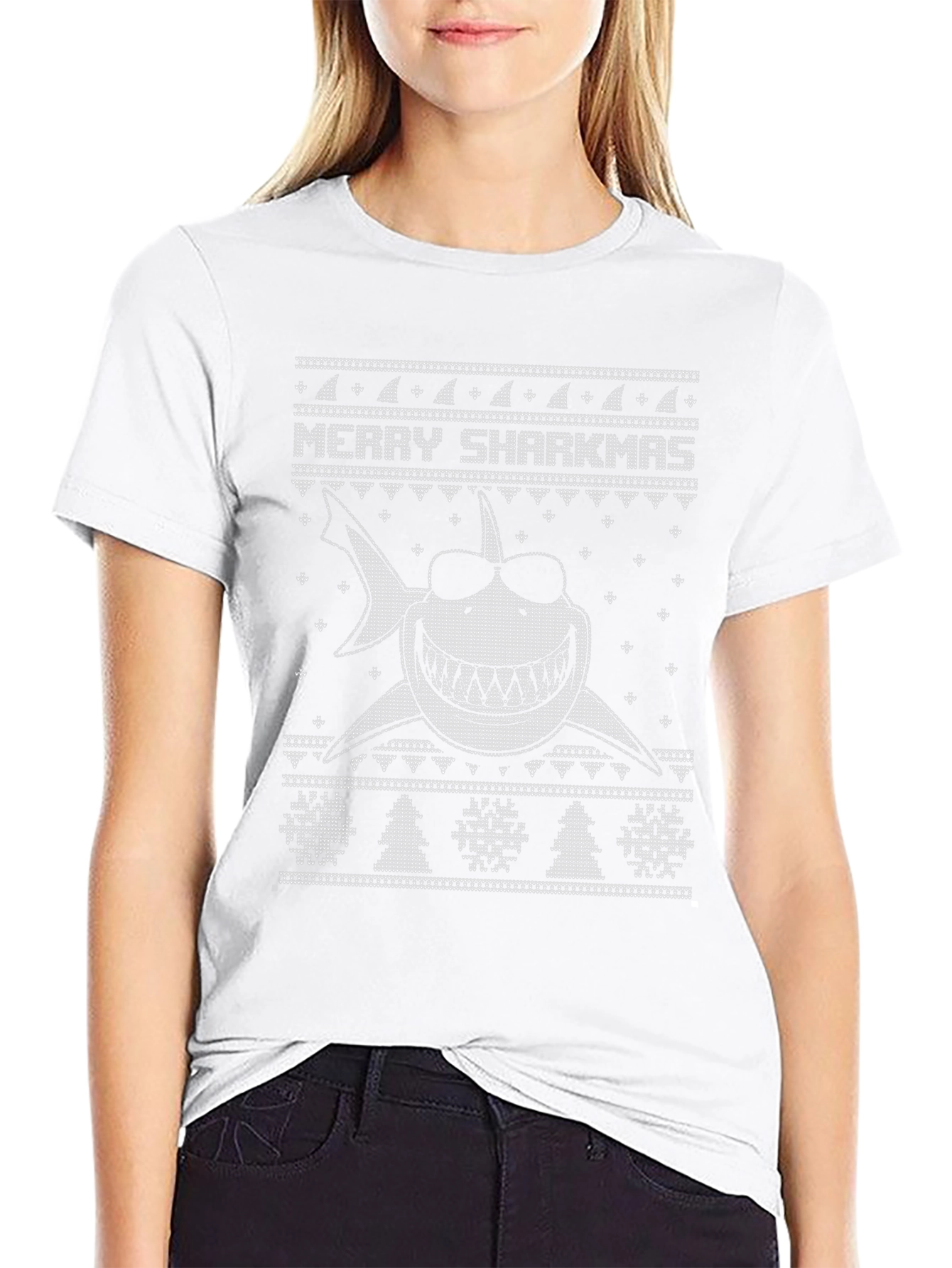 Merry Sharkmas Ugly Christmas Sweater Style T-Shirt