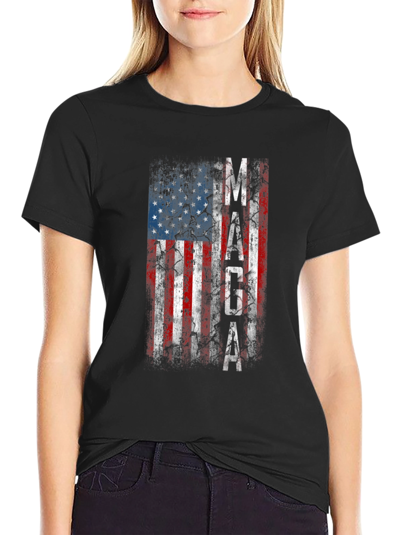 Distressed American Flag MAGA Graphic T-Shirt