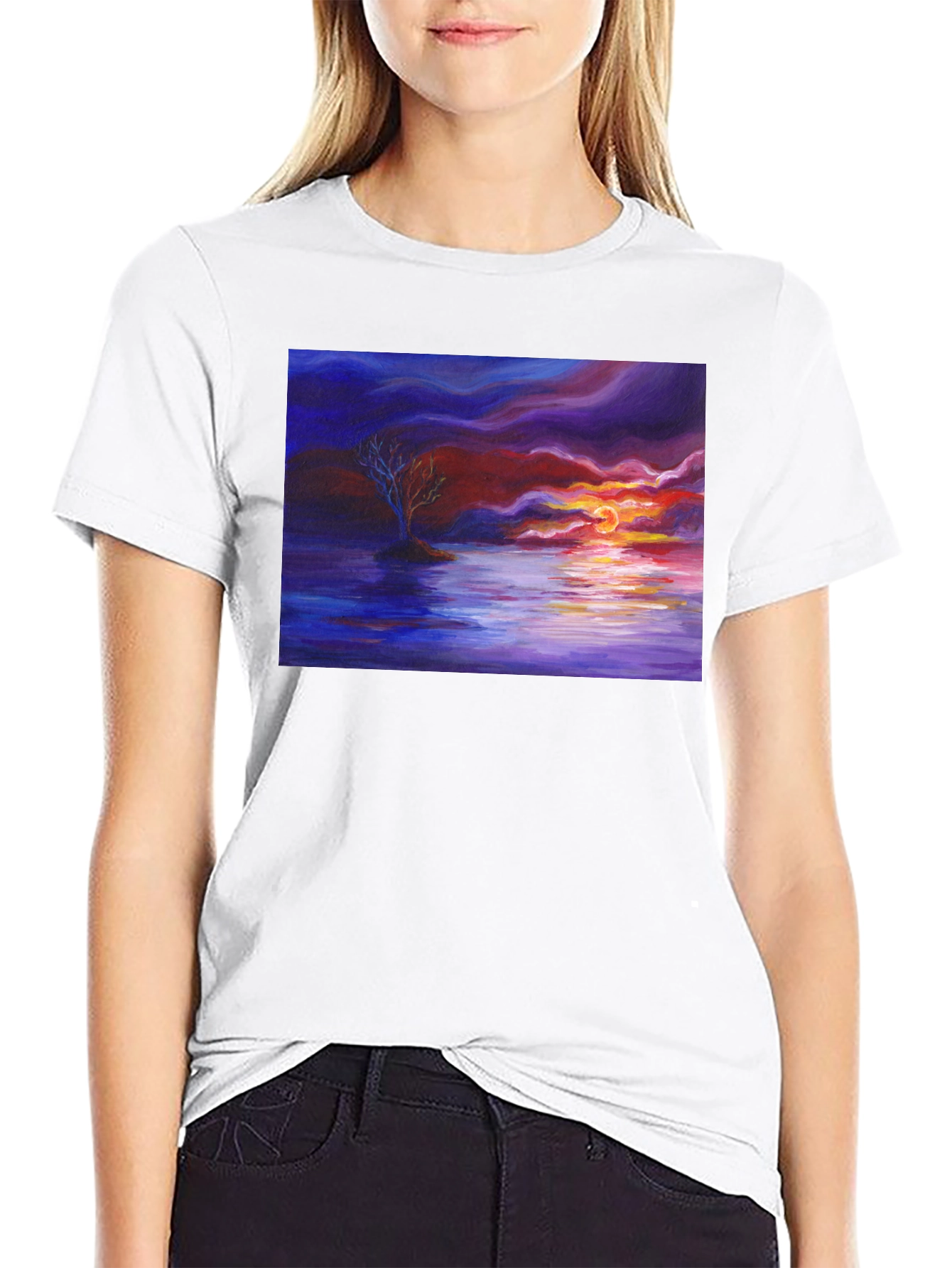 Sunset Seascape Graphic Tee - Artistic Black T-Shirt