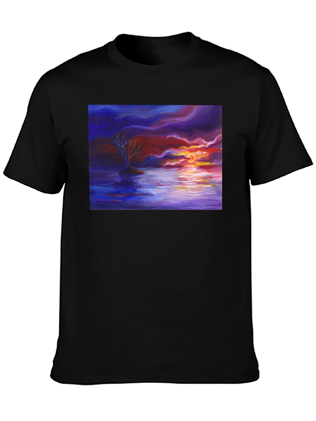Sunset Seascape Graphic Tee - Artistic Black T-Shirt