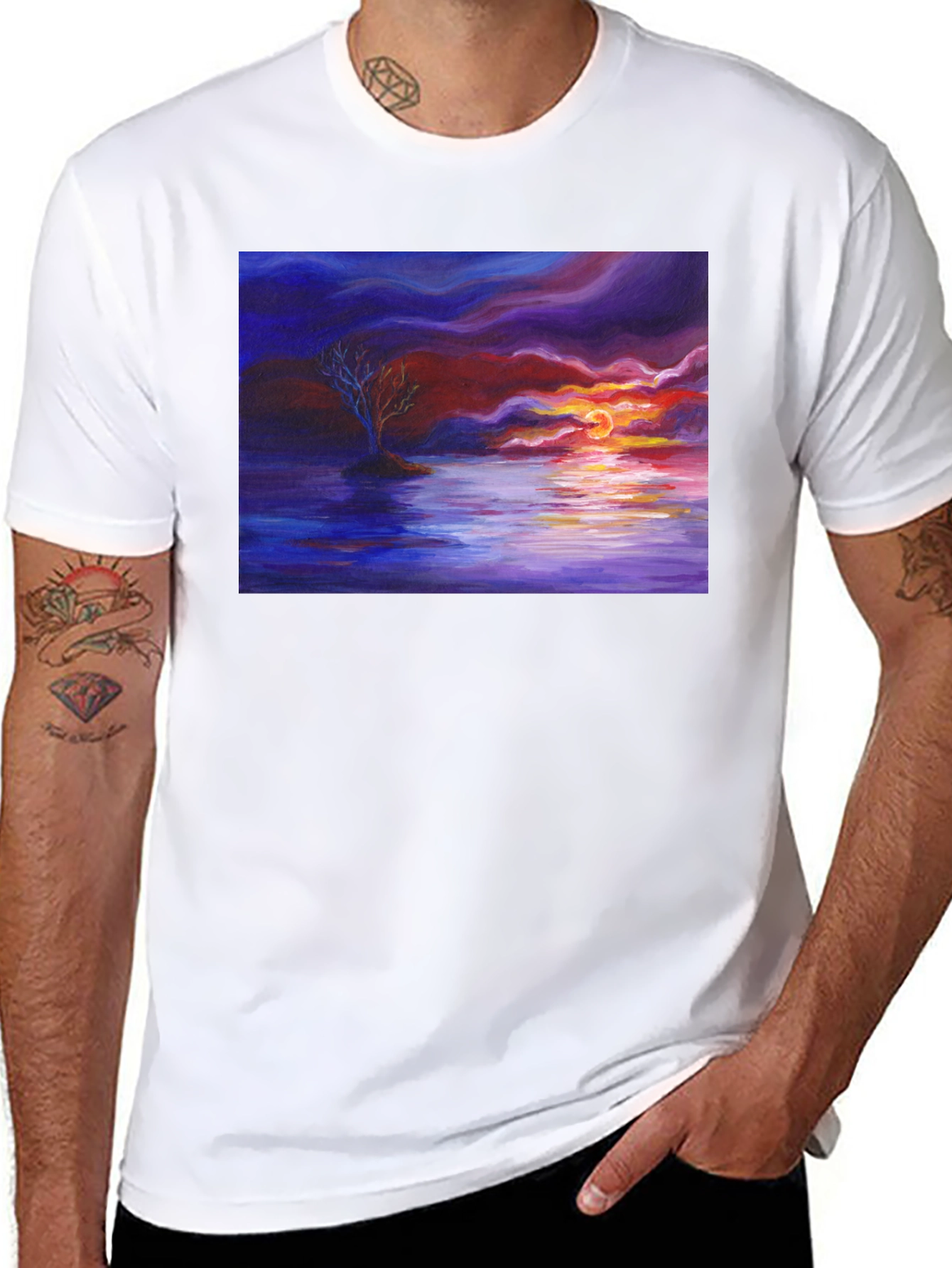 Sunset Seascape Graphic Tee - Artistic Black T-Shirt