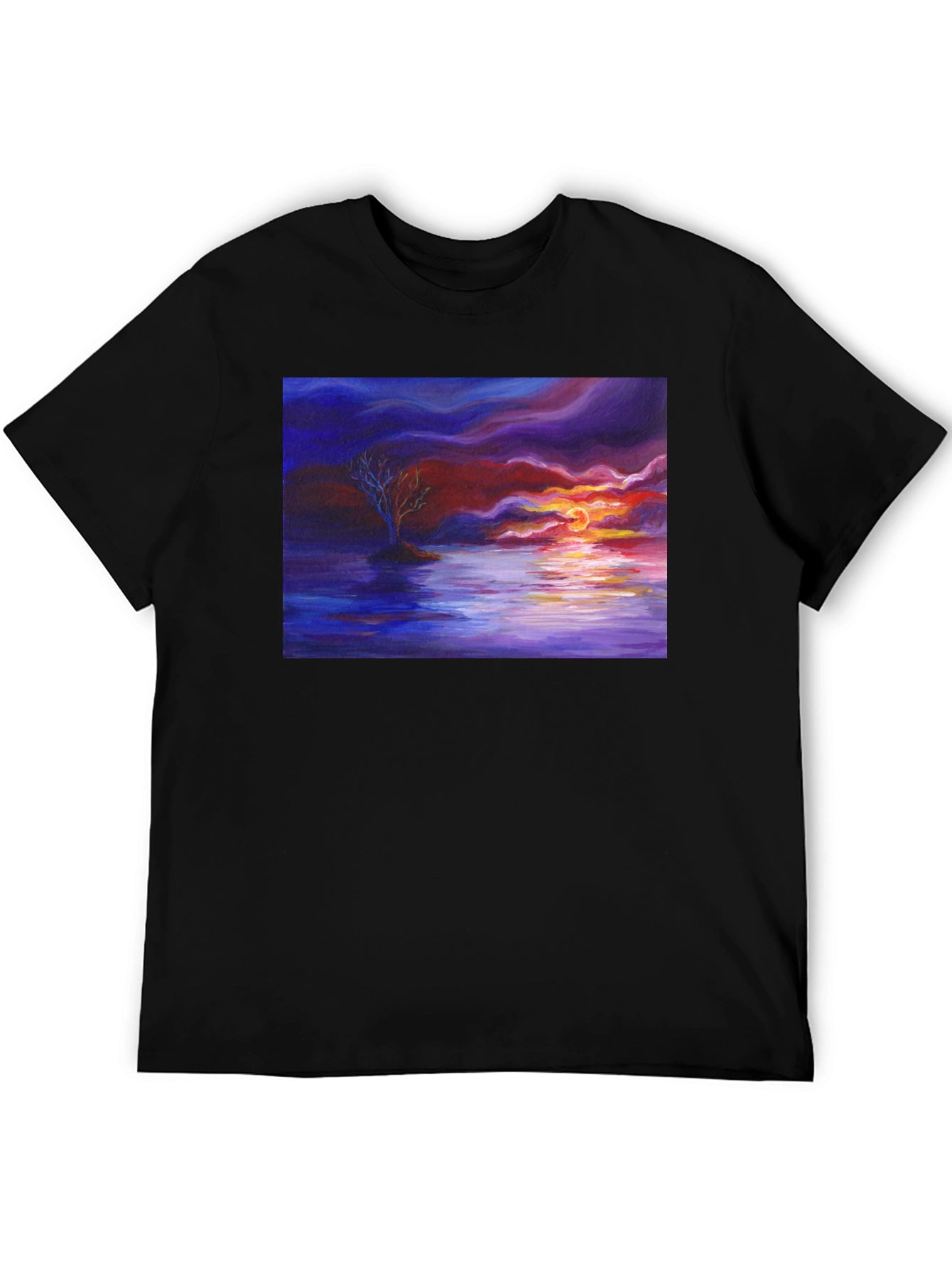 Sunset Seascape Graphic Tee - Artistic Black T-Shirt