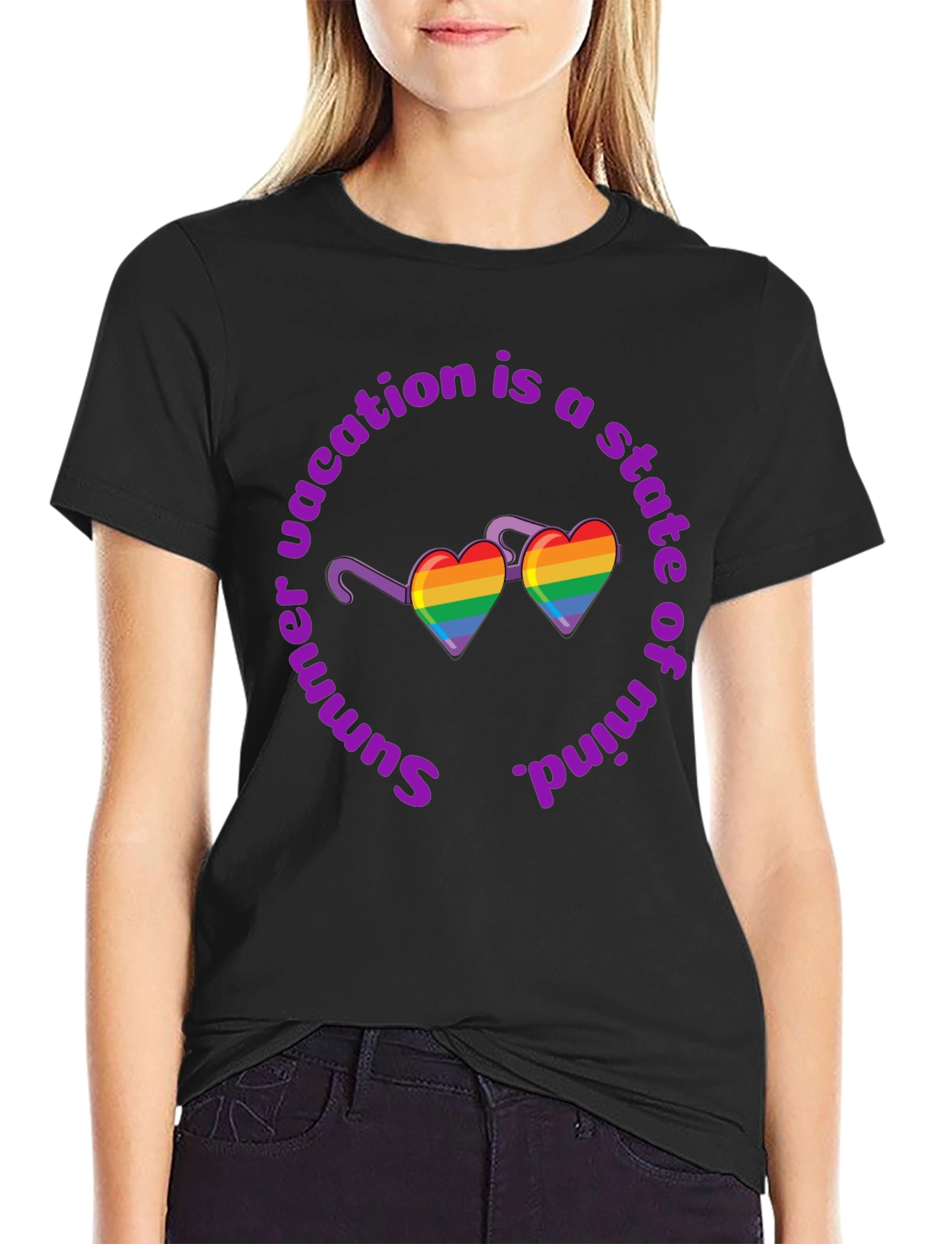 Summer Vacation State of Mind Rainbow Heart T-Shirt