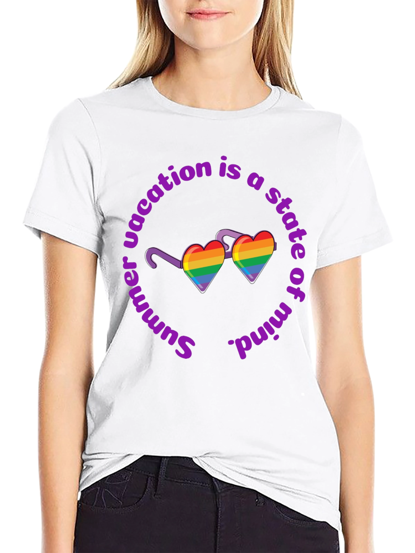 Summer Vacation State of Mind Rainbow Heart T-Shirt