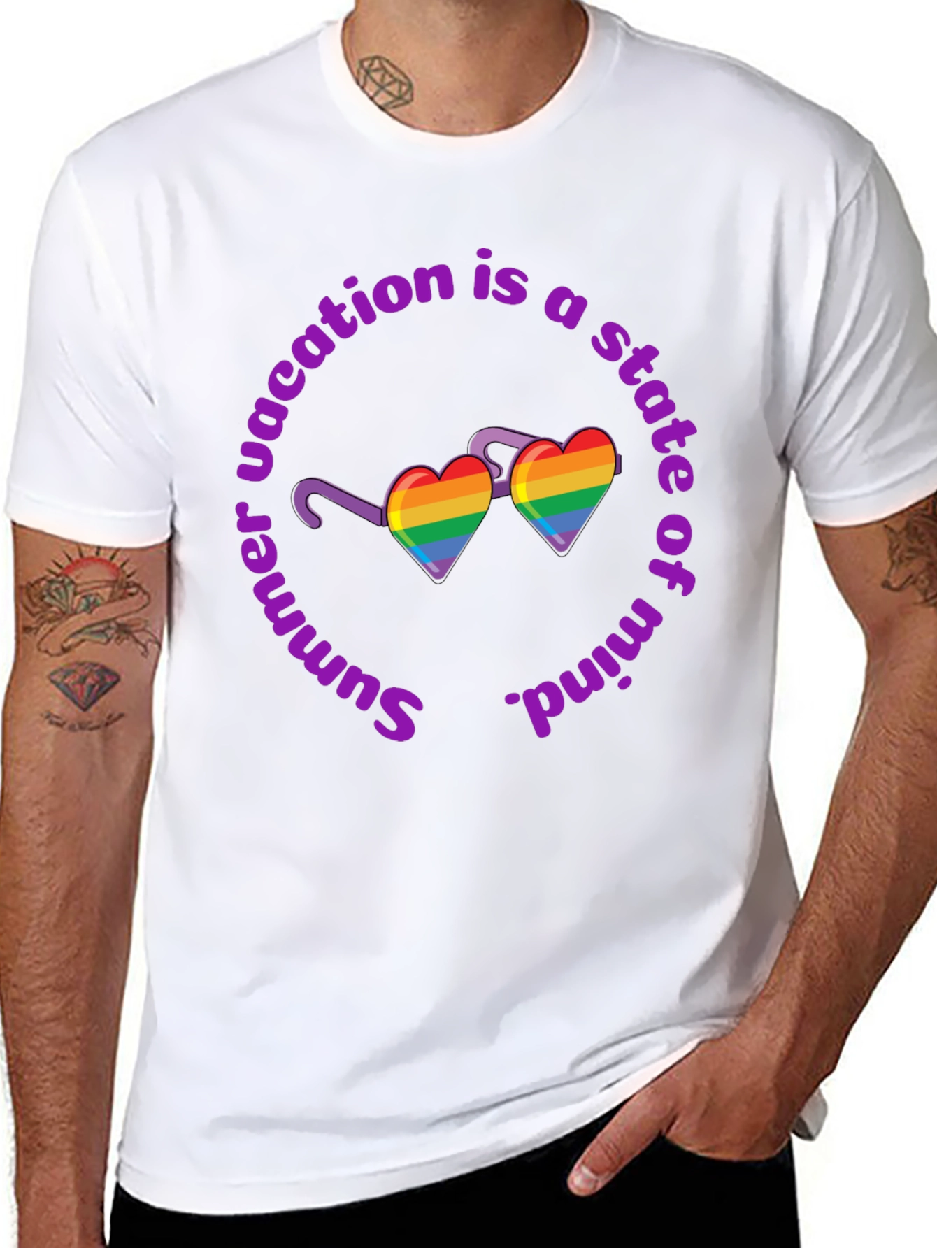Summer Vacation State of Mind Rainbow Heart T-Shirt