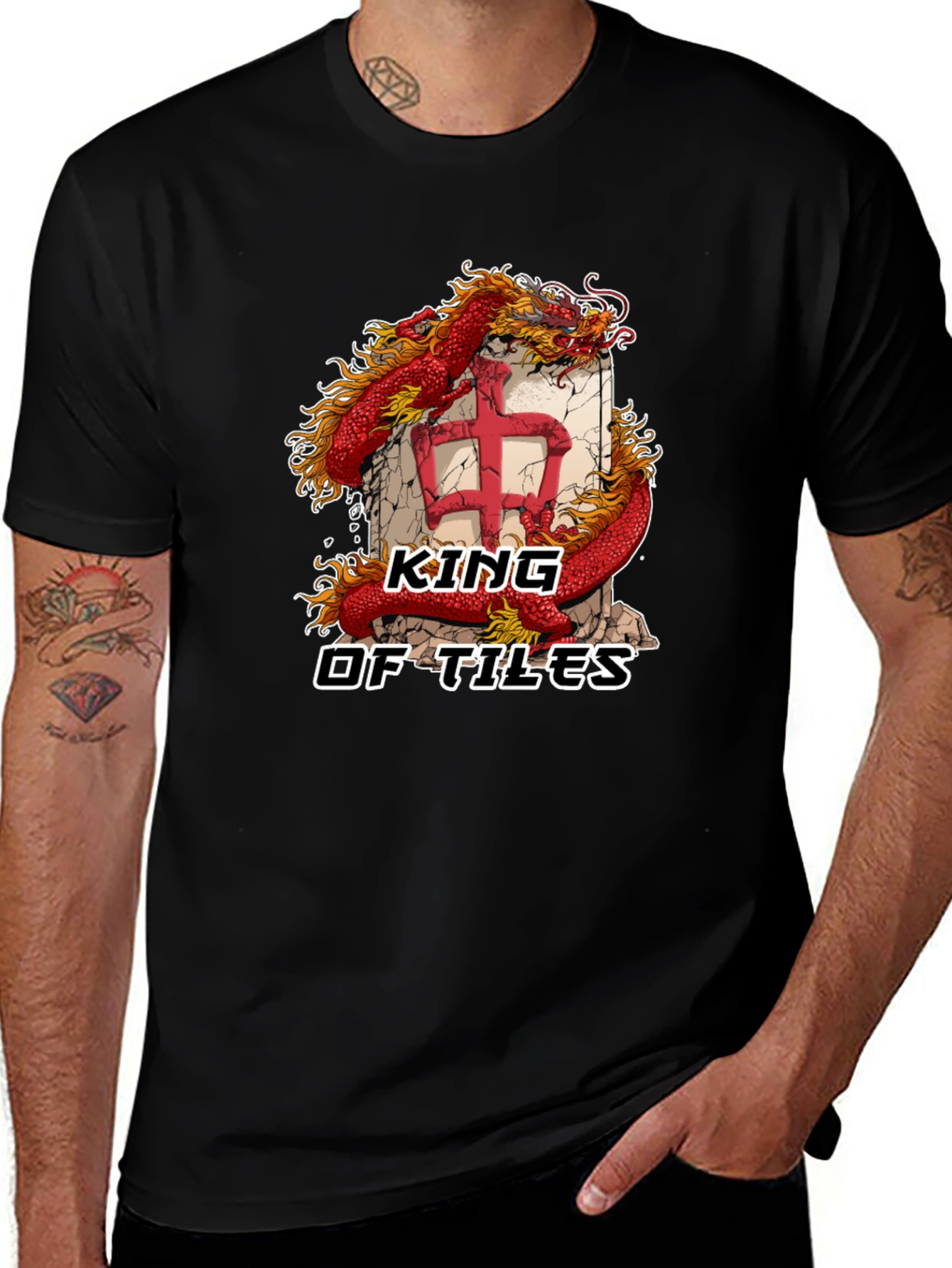 King of Tiles Dragon Graphic Tee - Black