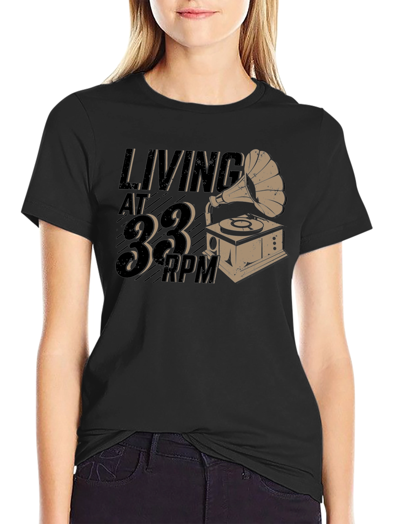 Living at 33 RPM Black Graphic Tee