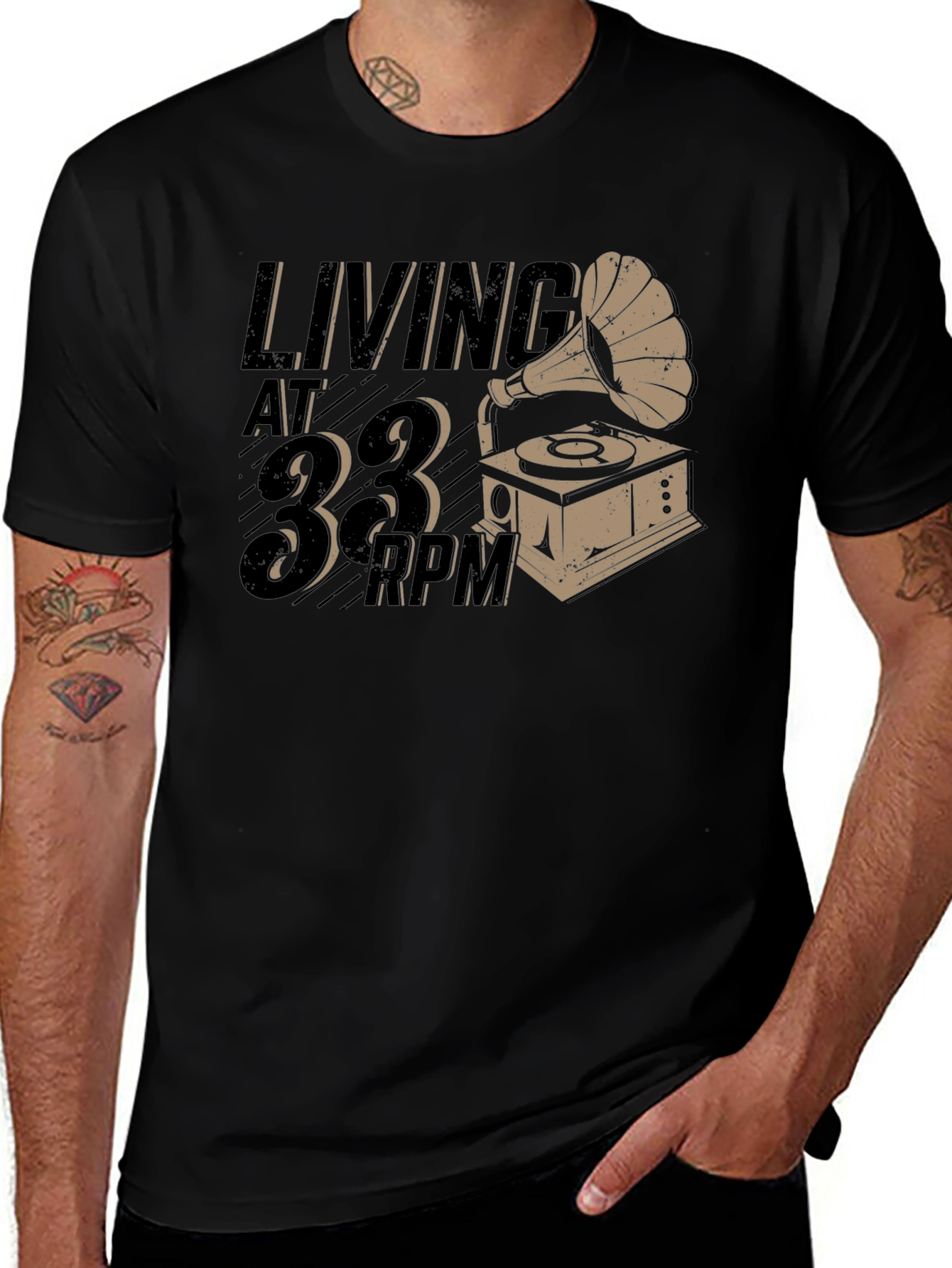 Living at 33 RPM Black Graphic Tee