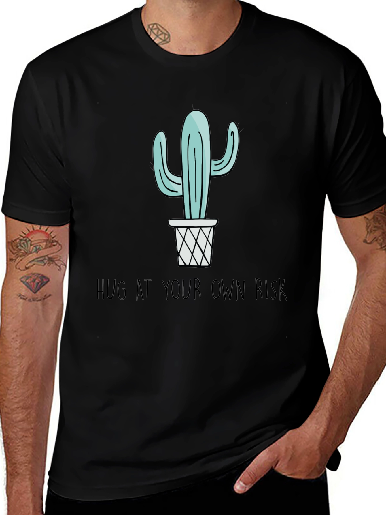 Cactus Hug at Your Own Risk Black Graphic Tee