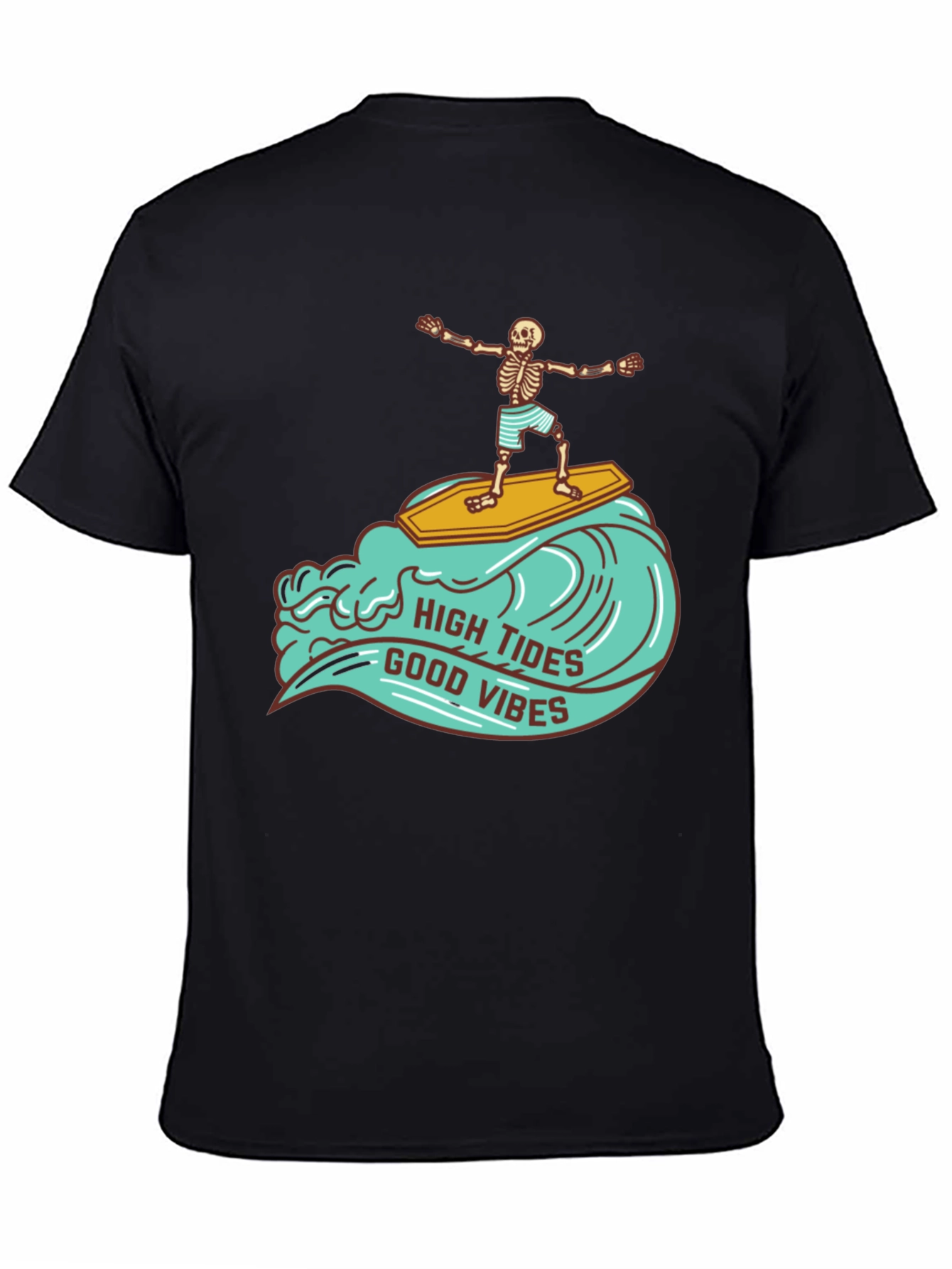Skeleton Surfer T-Shirt - High Tides Good Vibes Tee