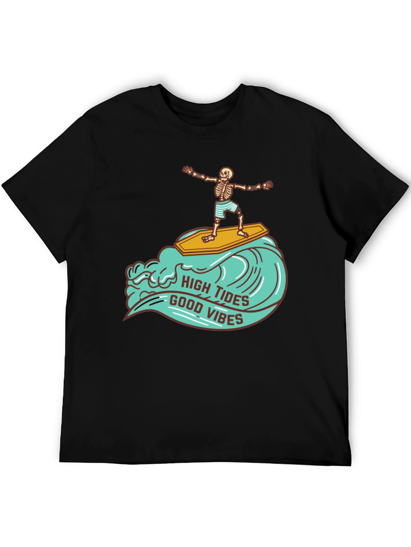 Skeleton Surfer T-Shirt - High Tides Good Vibes Tee