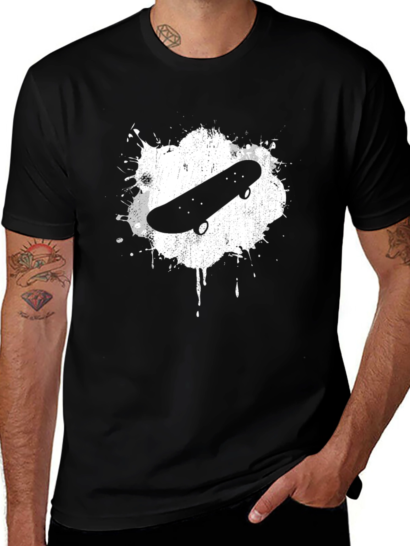 Skateboard Graphic Tee - Cool Black Cotton T-Shirt