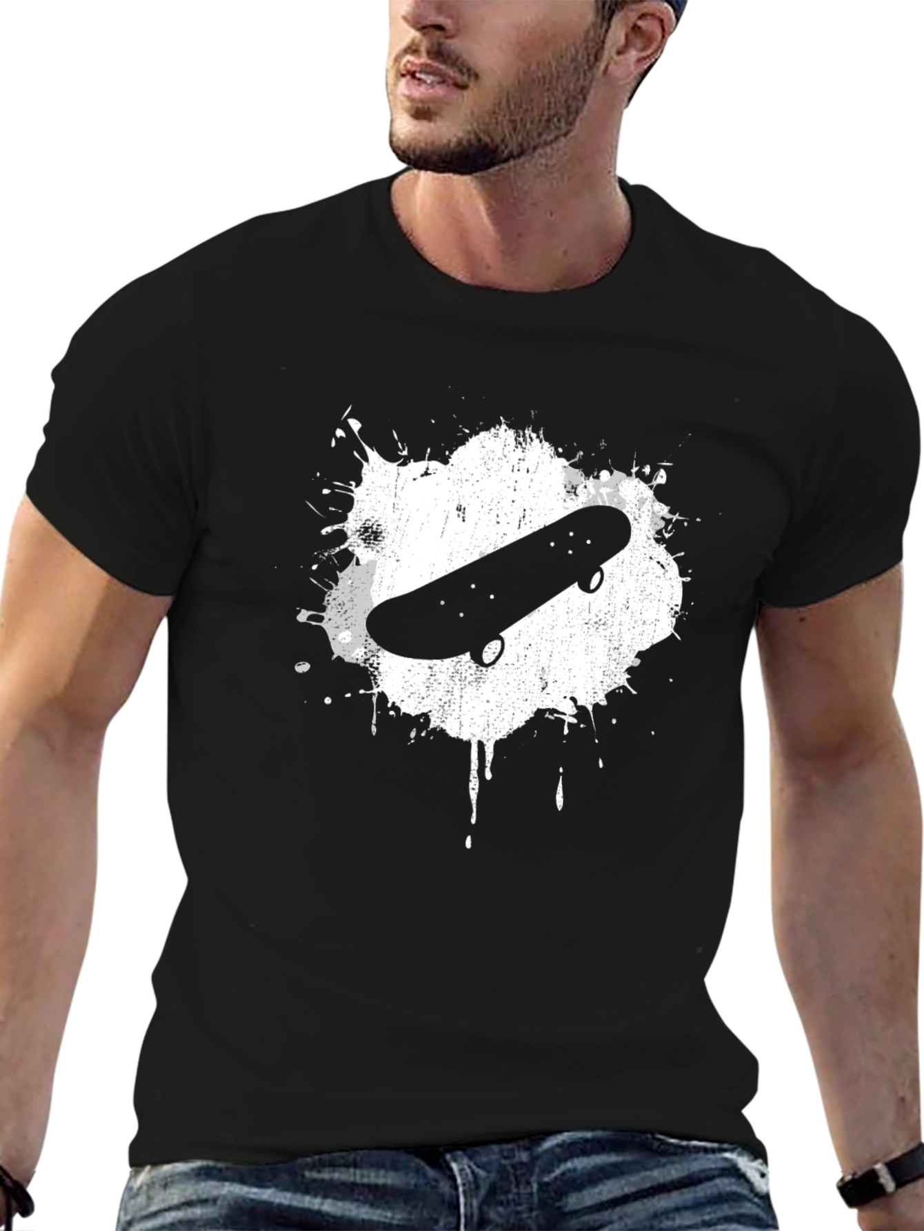 Skateboard Graphic Tee - Cool Black Cotton T-Shirt