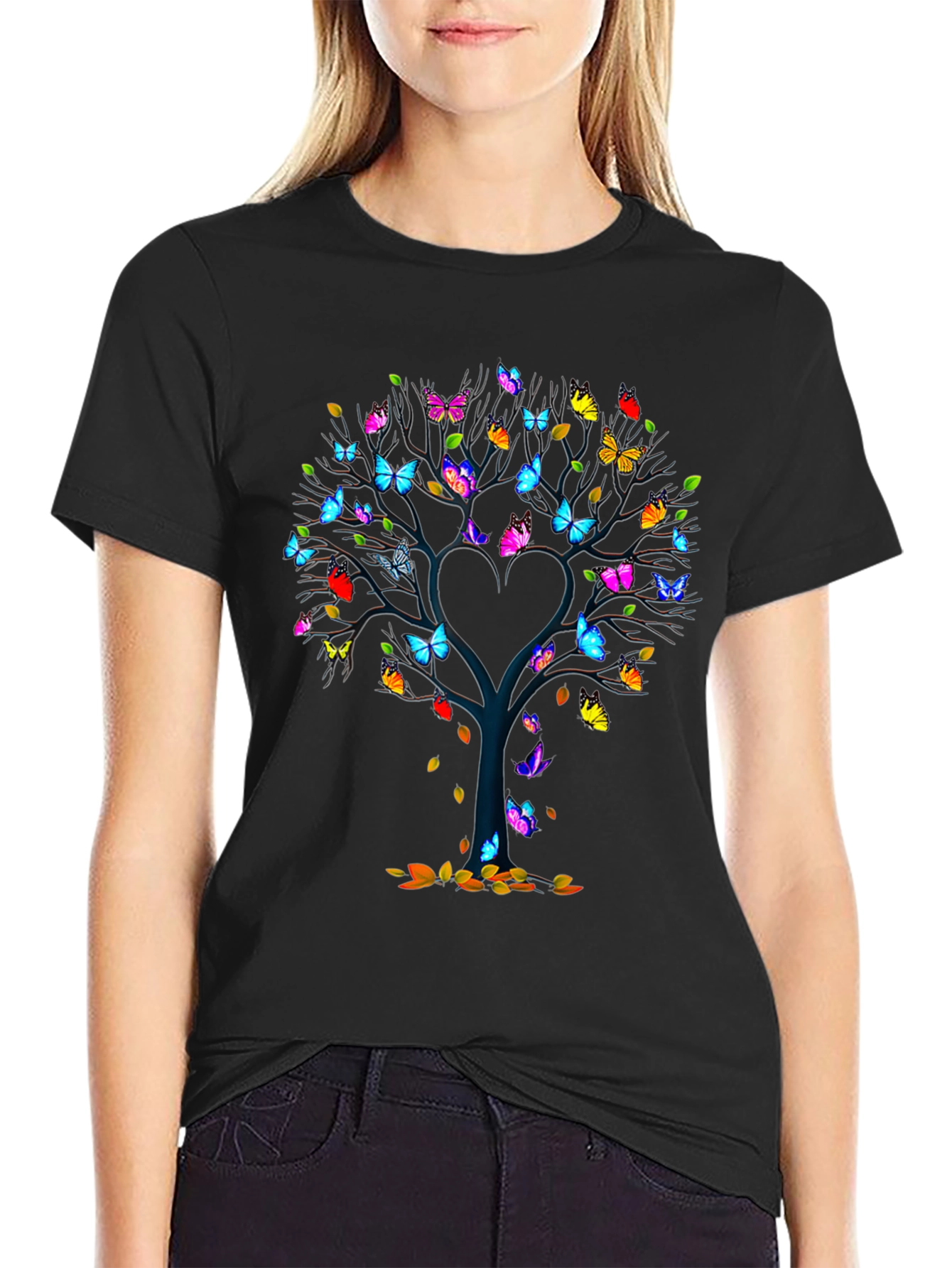 Butterfly Tree Graphic Tee - Unique Heart Design