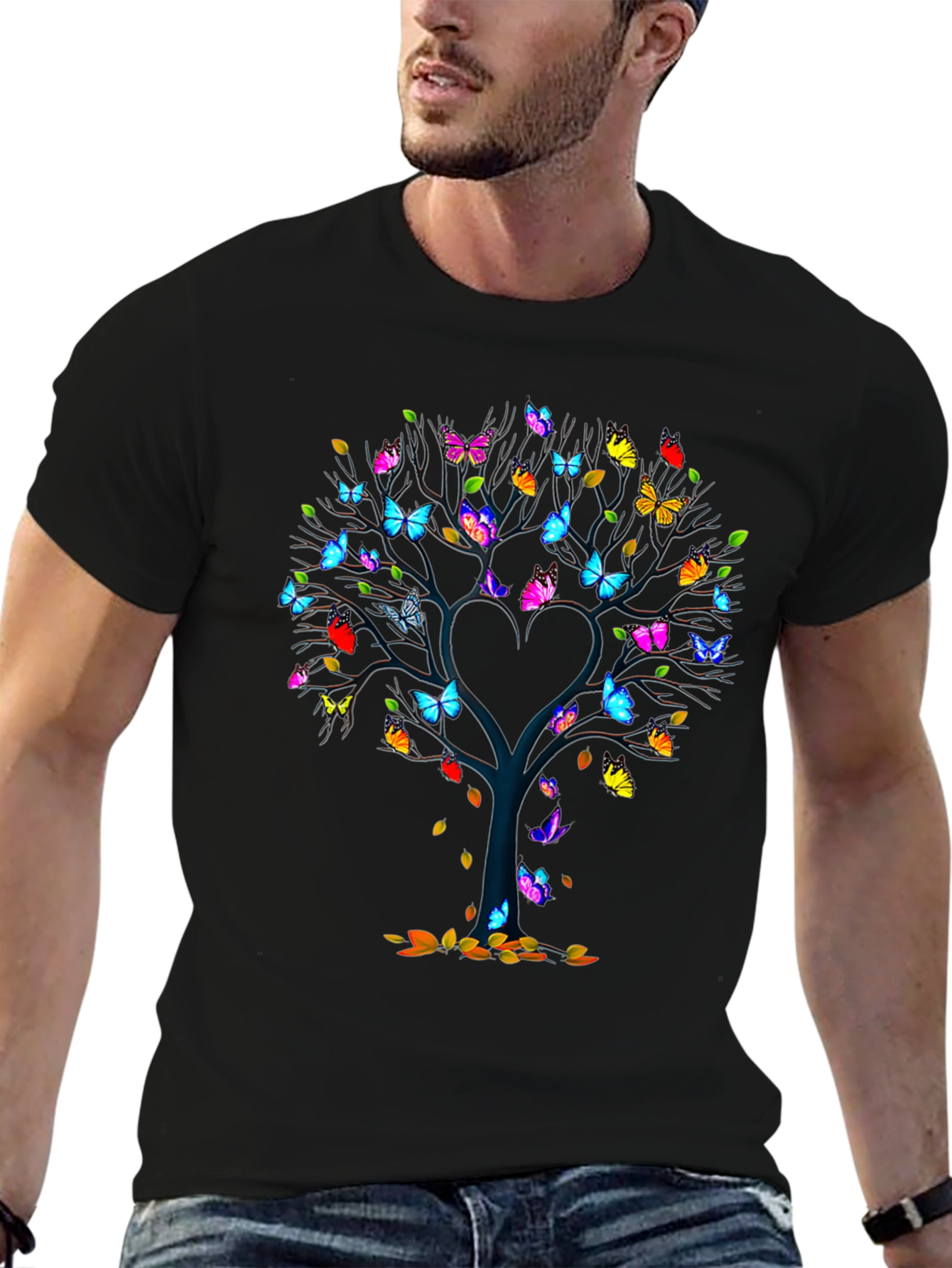 Butterfly Tree Graphic Tee - Unique Heart Design