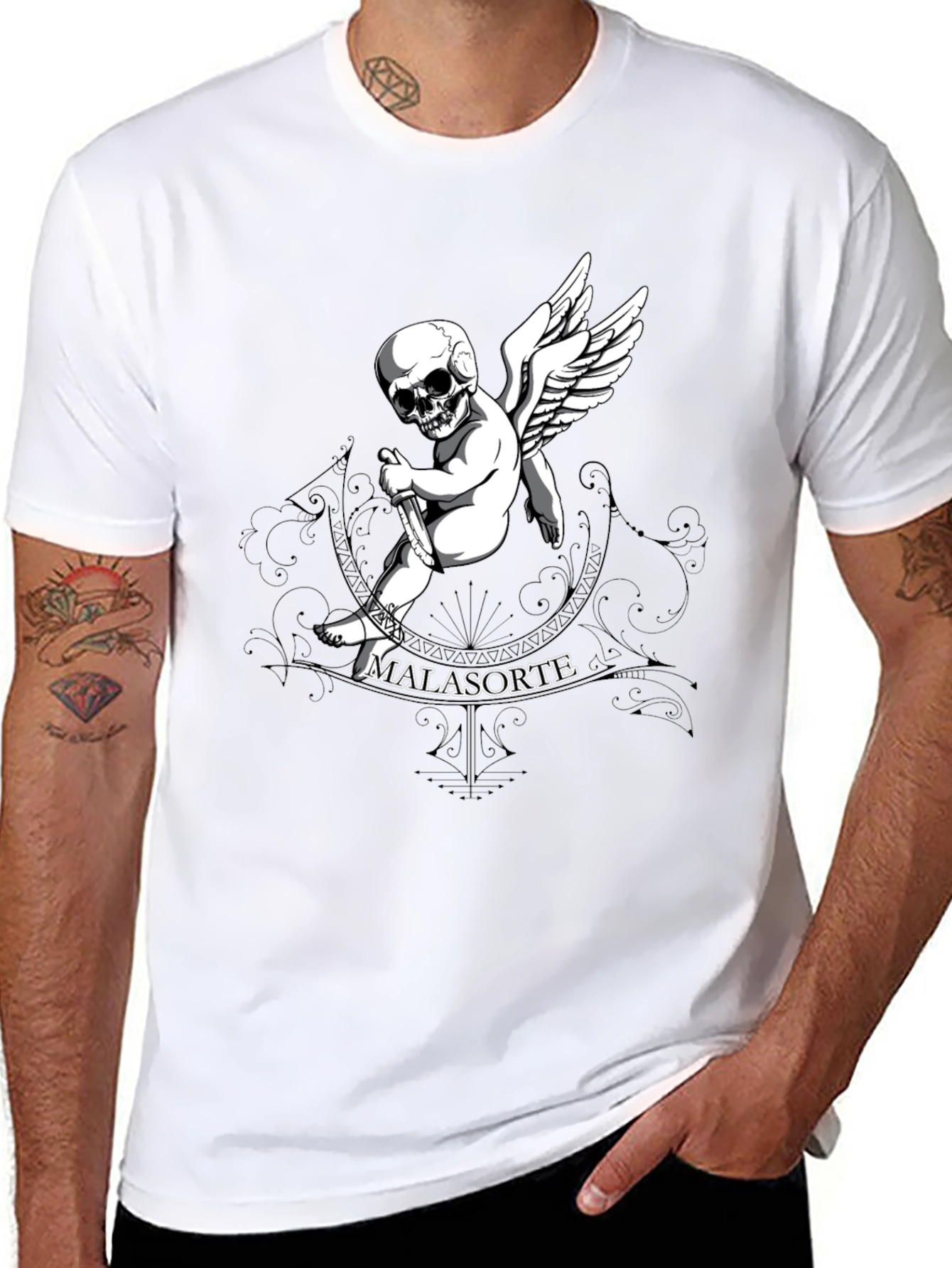 Skull Cupid Graphic T-Shirt - Mens Black Tee