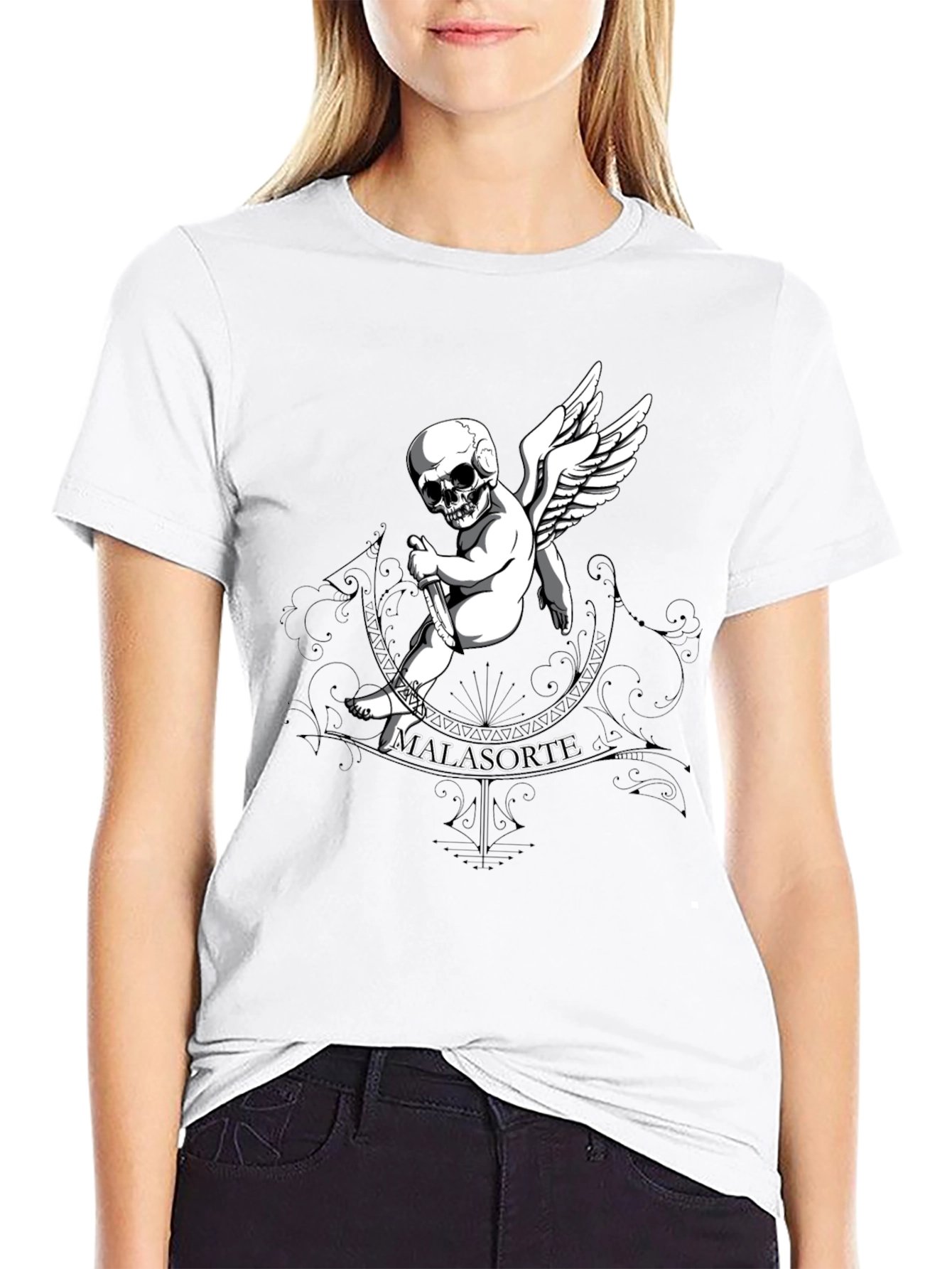 Skull Cupid Graphic T-Shirt - Mens Black Tee