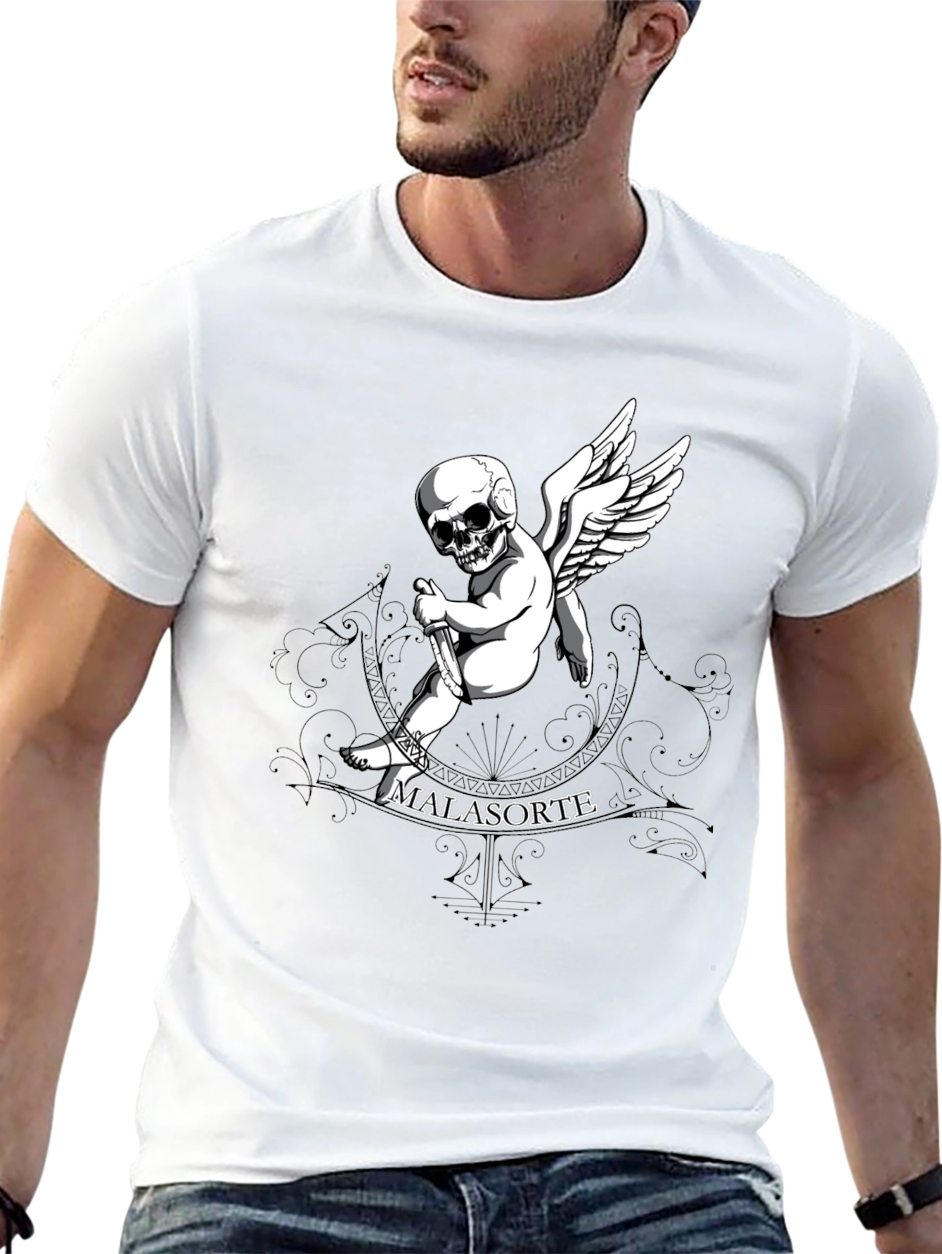 Skull Cupid Graphic T-Shirt - Mens Black Tee