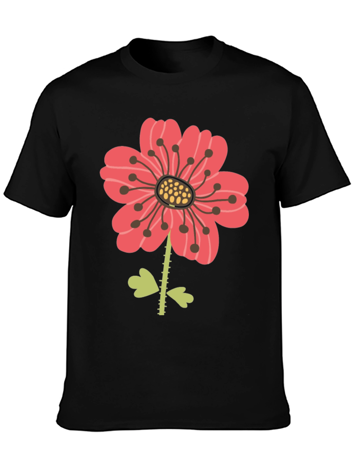 Floral Graphic Print Mens Black T-Shirt