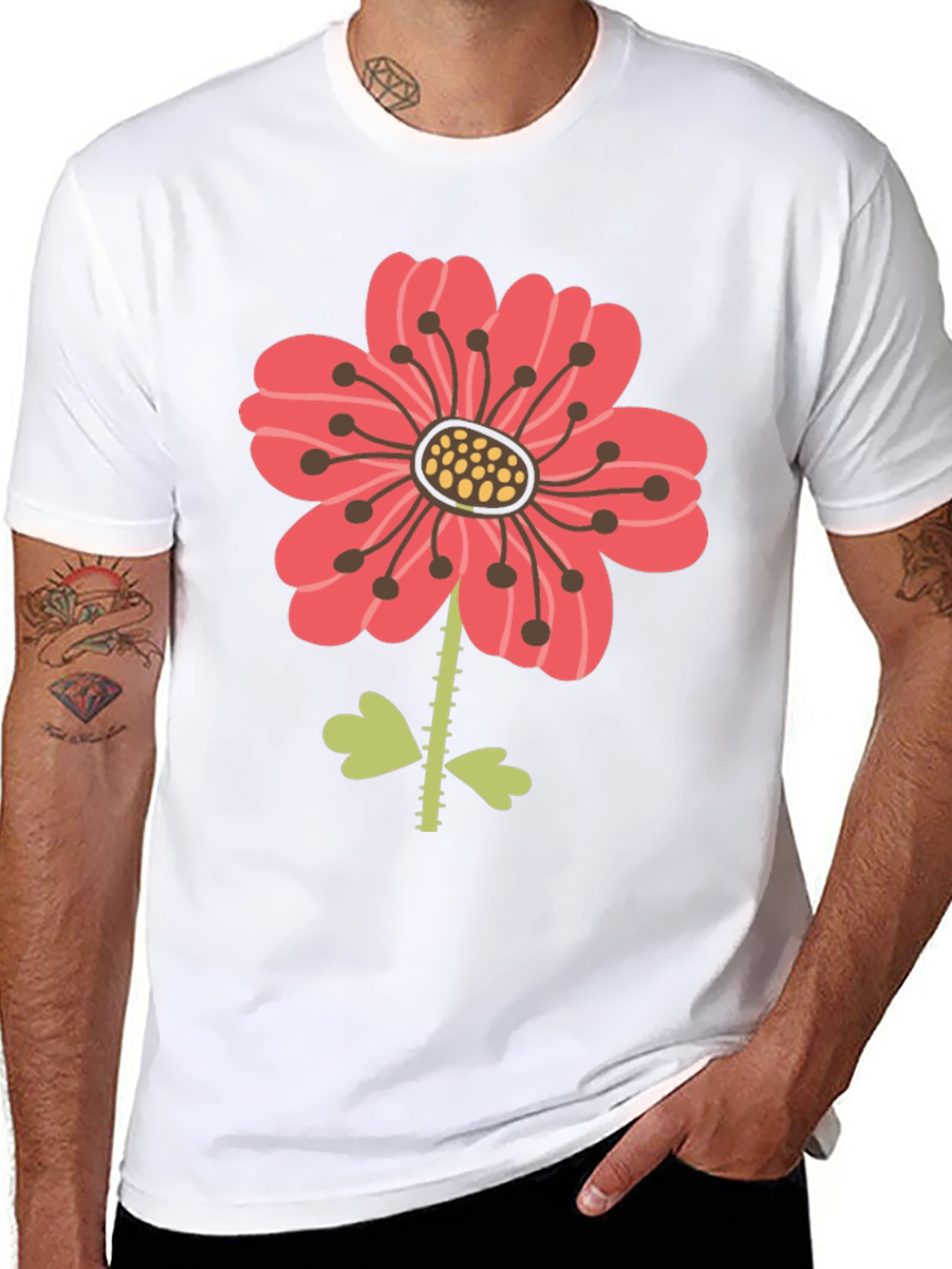 Floral Graphic Print Mens Black T-Shirt