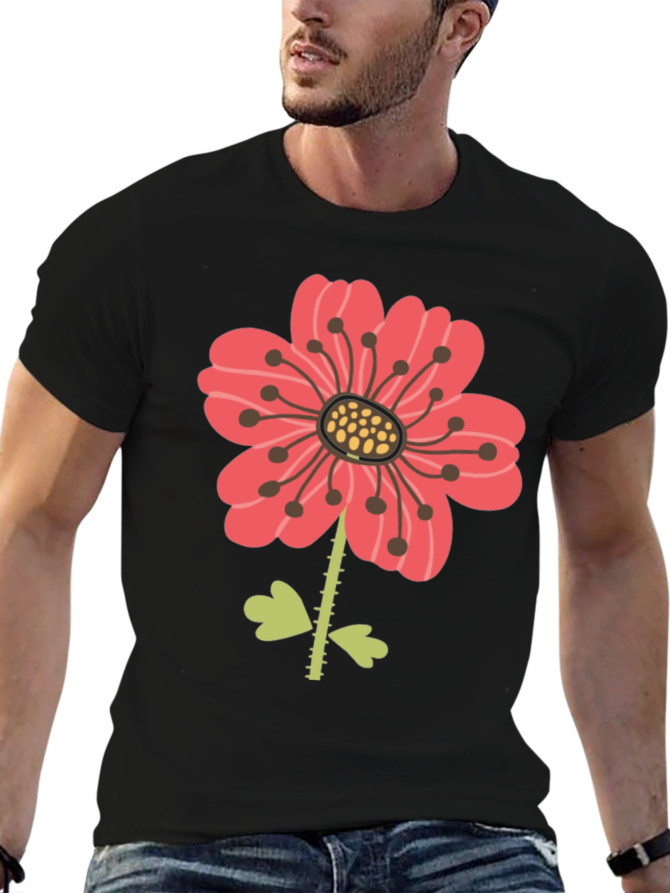 Floral Graphic Print Mens Black T-Shirt