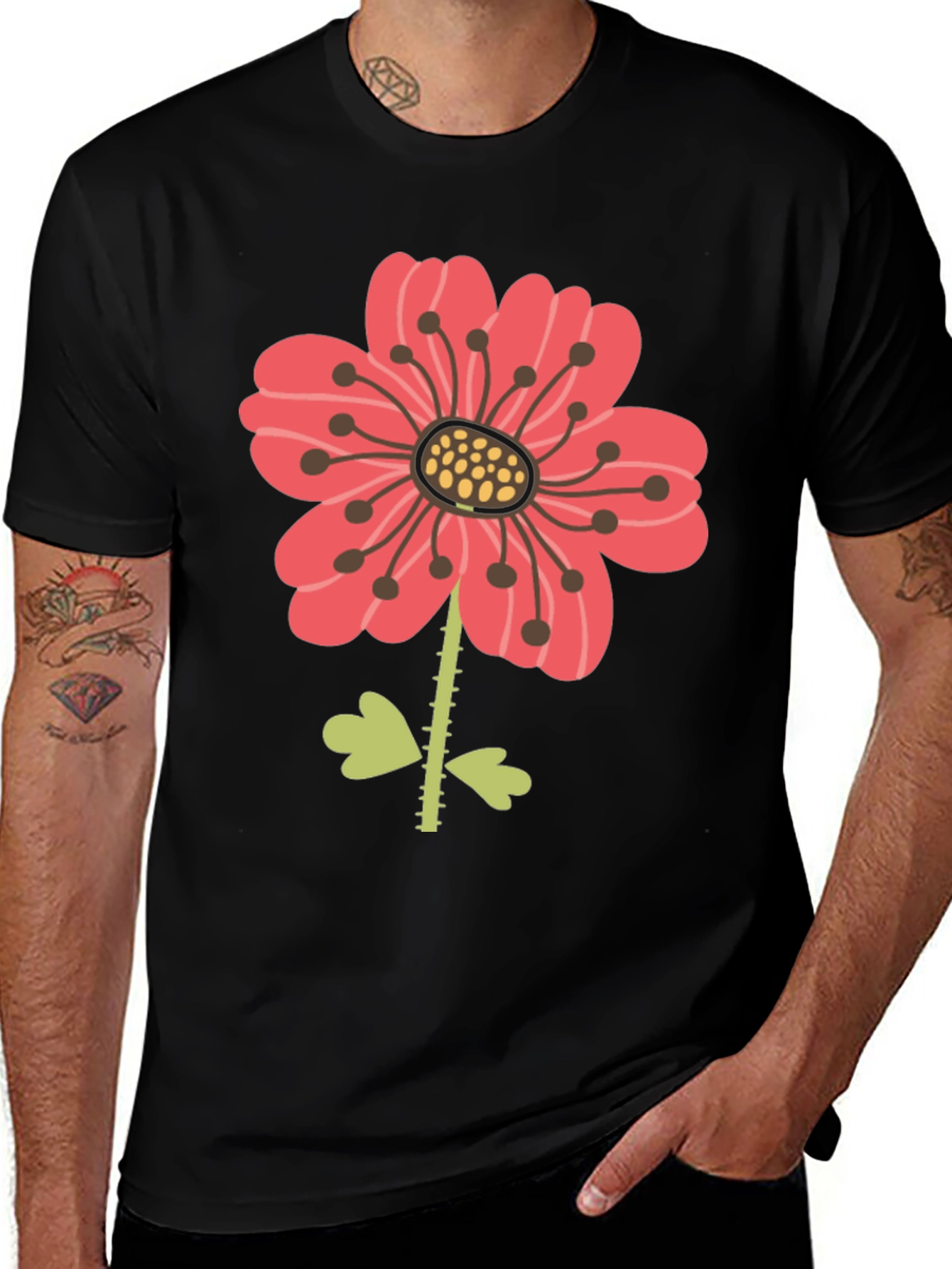 Floral Graphic Print Mens Black T-Shirt