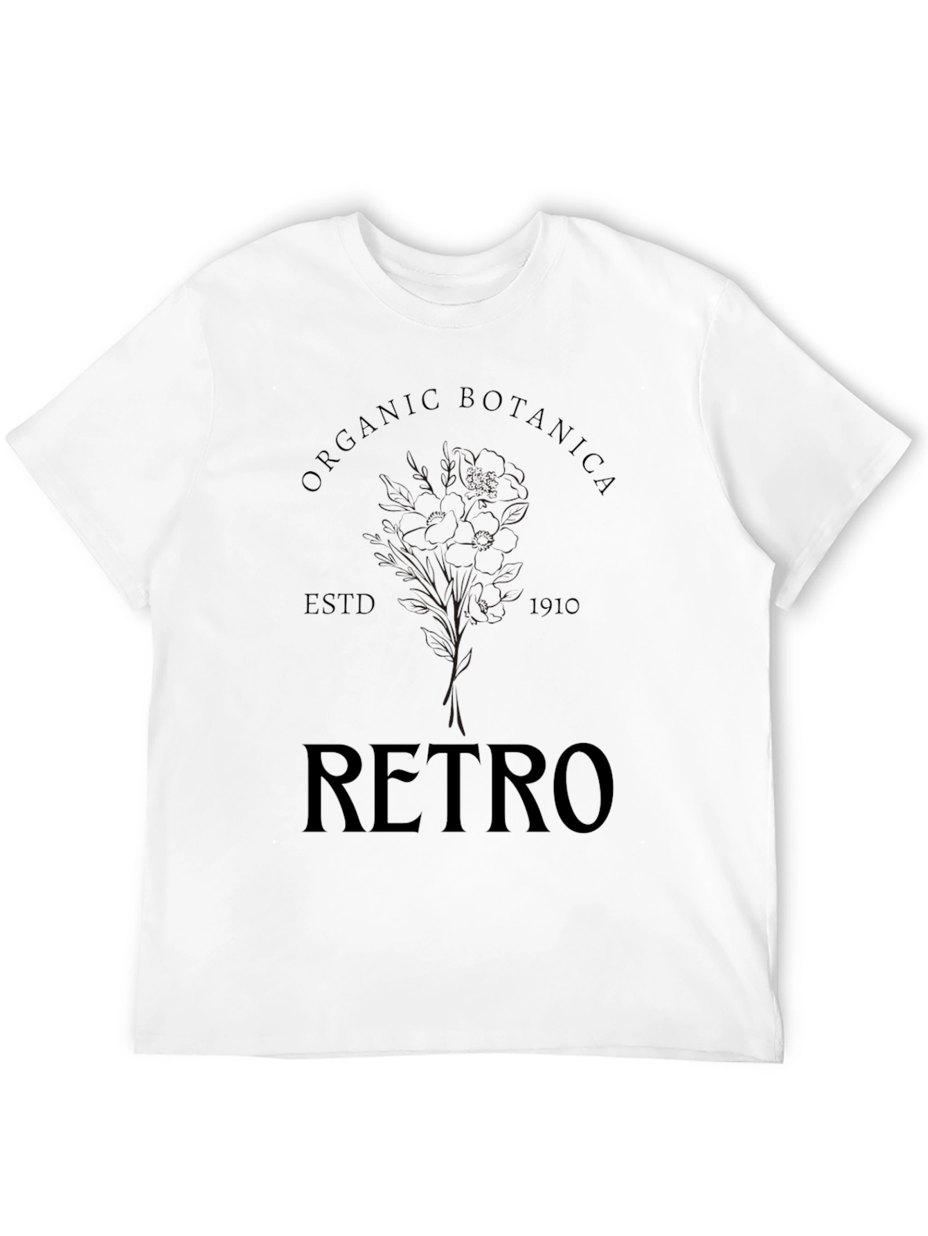Organic Retro Botanical Black T-Shirt
