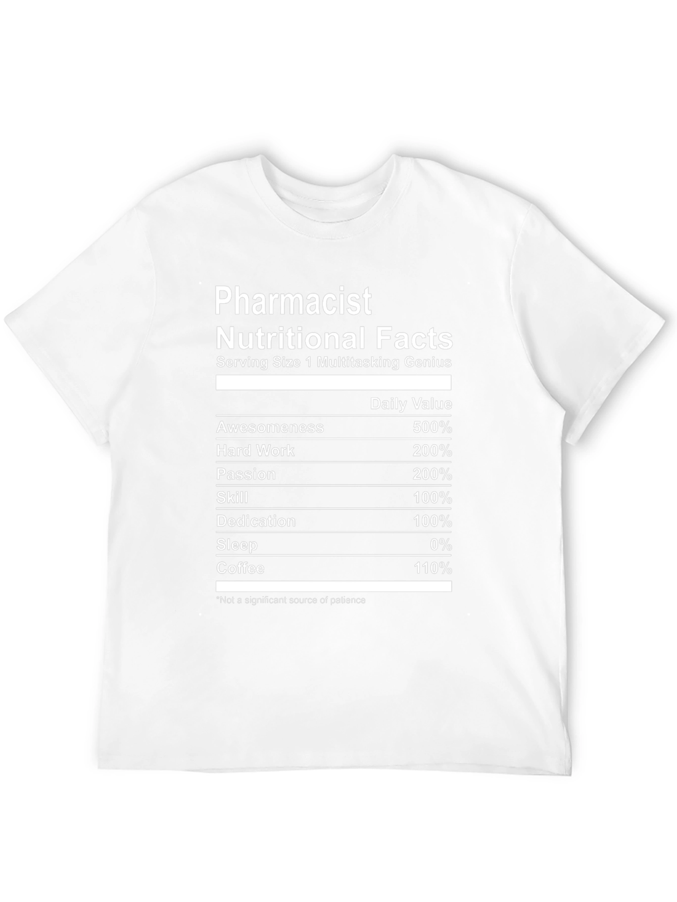 Pharmacist Nutritional Facts Black T-Shirt