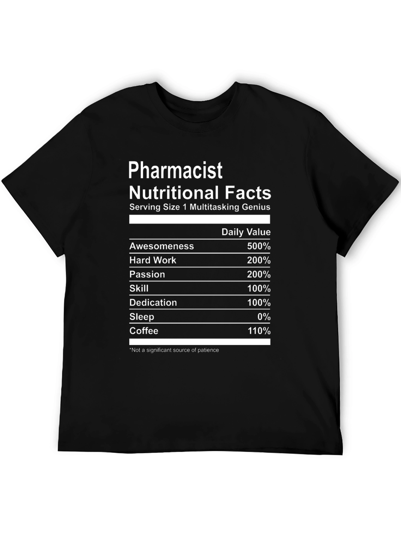 Pharmacist Nutritional Facts Black T-Shirt
