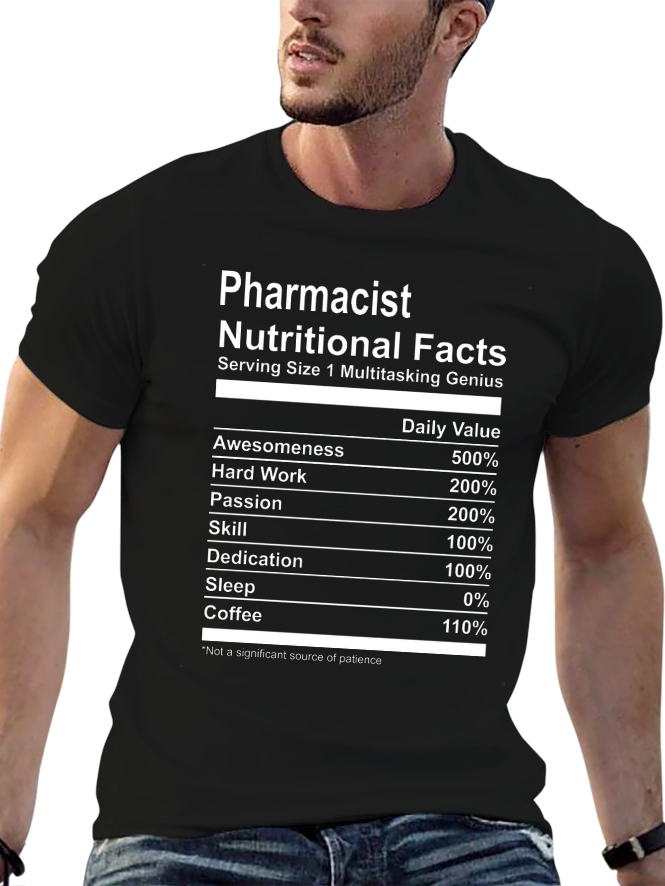 Pharmacist Nutritional Facts Black T-Shirt
