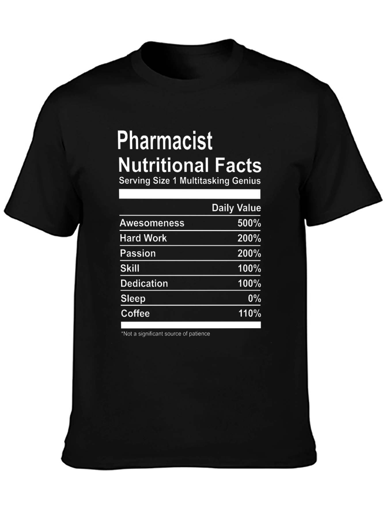 Pharmacist Nutritional Facts Black T-Shirt