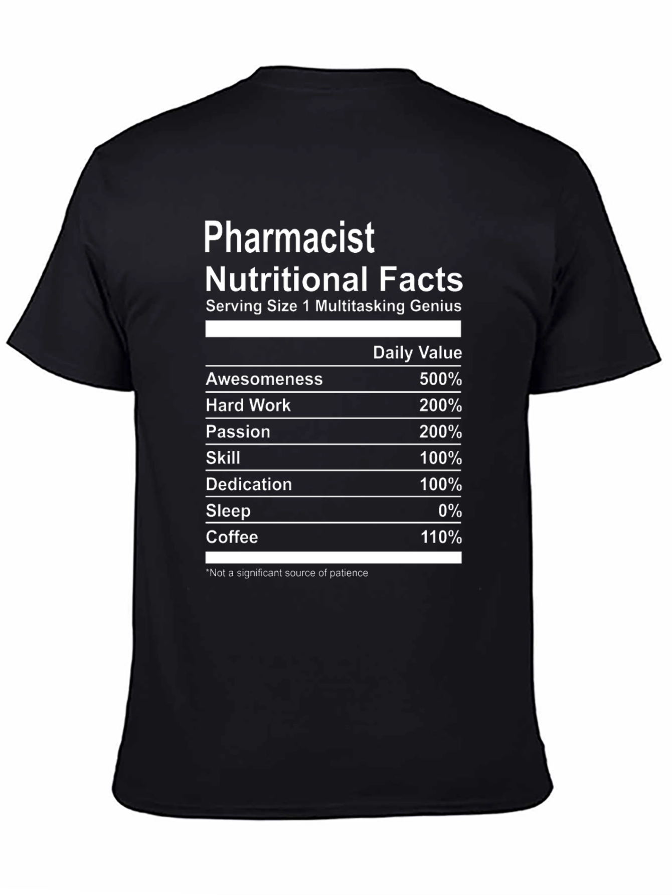 Pharmacist Nutritional Facts Black T-Shirt