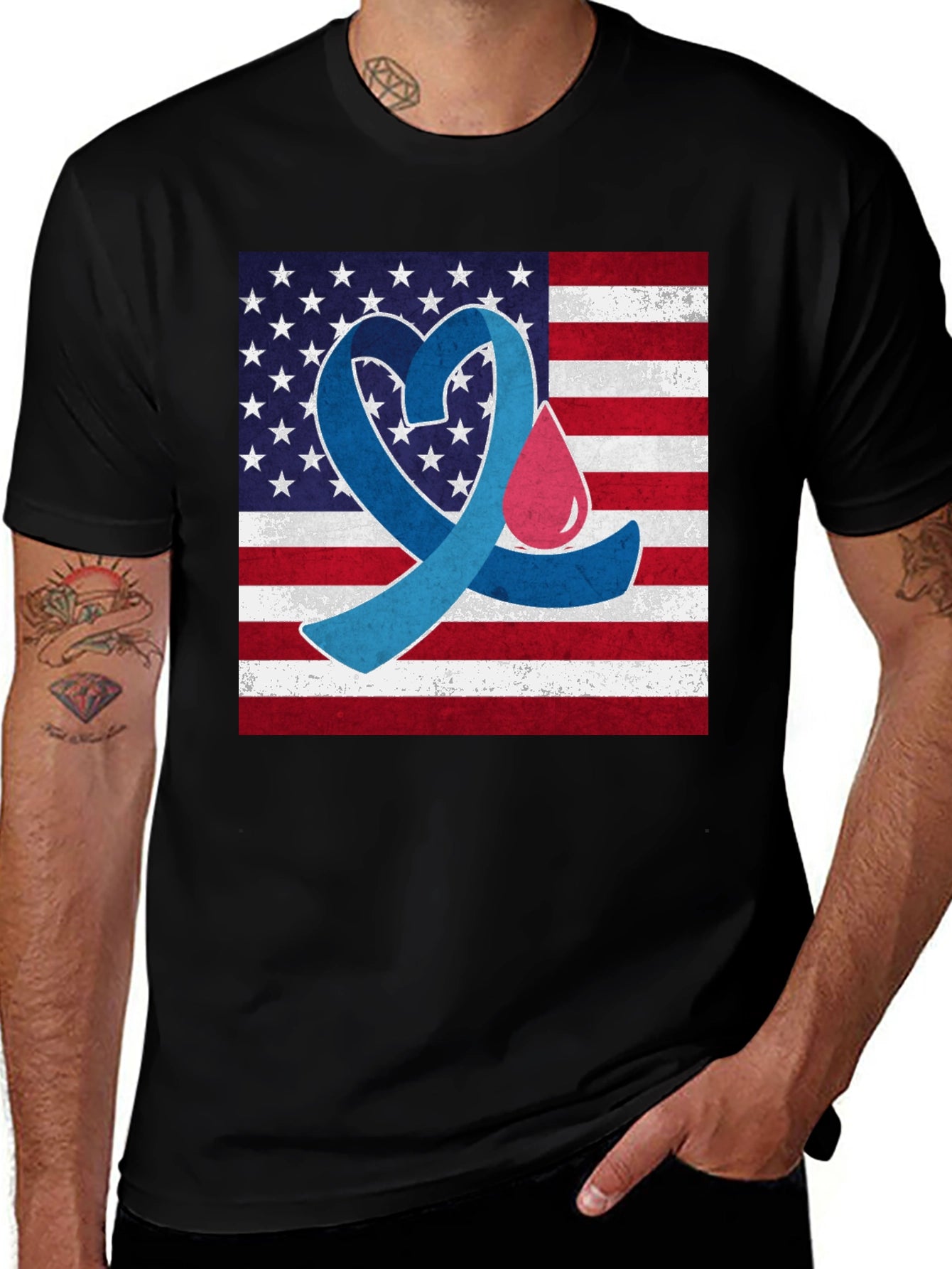 American Flag Diabetes Awareness T-Shirt