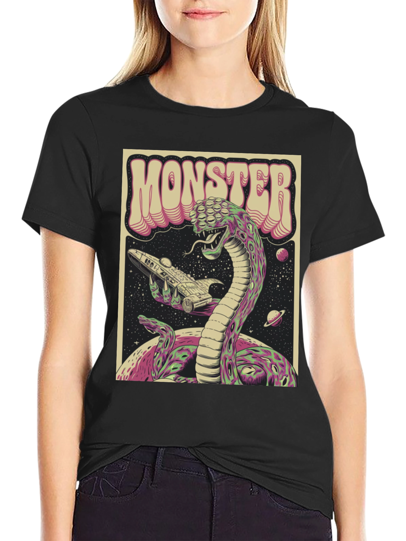 Monster Graphic Tee - Retro Alien Snake T-Shirt