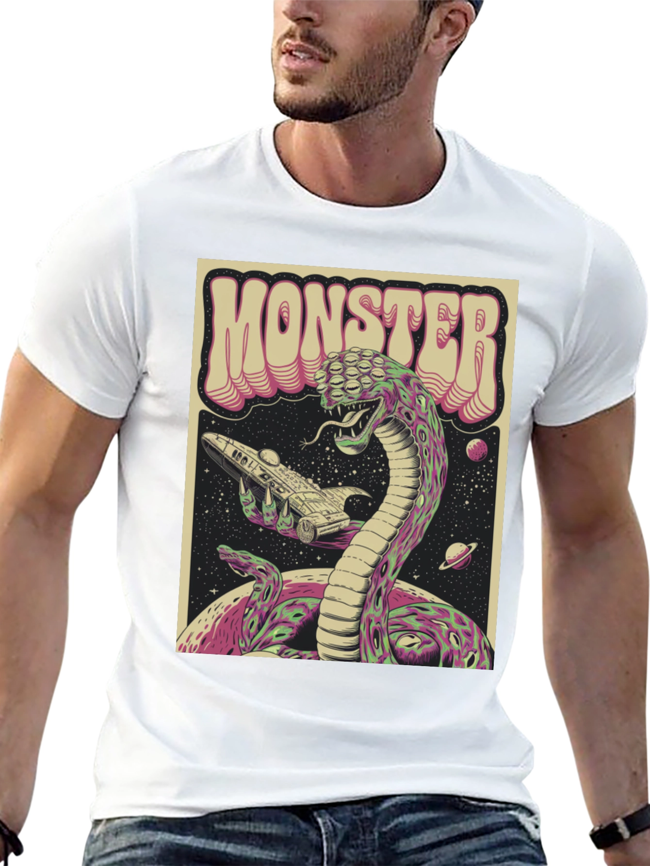 Monster Graphic Tee - Retro Alien Snake T-Shirt