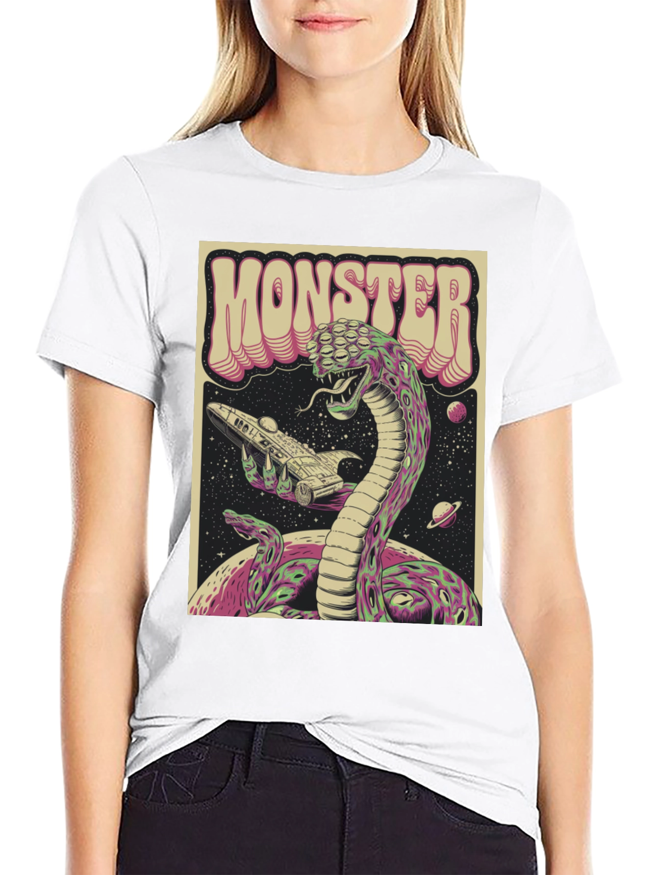 Monster Graphic Tee - Retro Alien Snake T-Shirt
