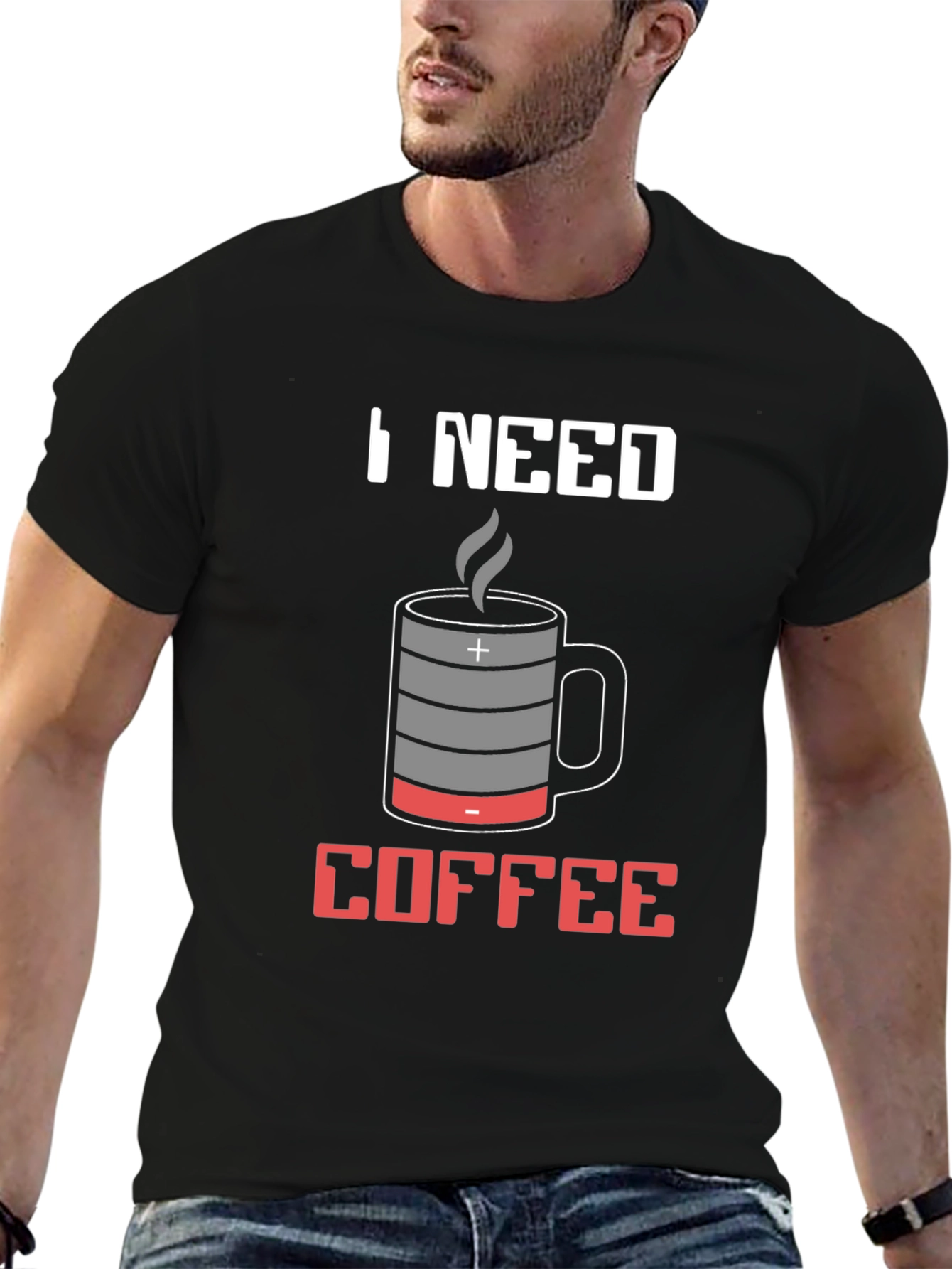 I Need Coffee T-Shirt - Battery Mug Design