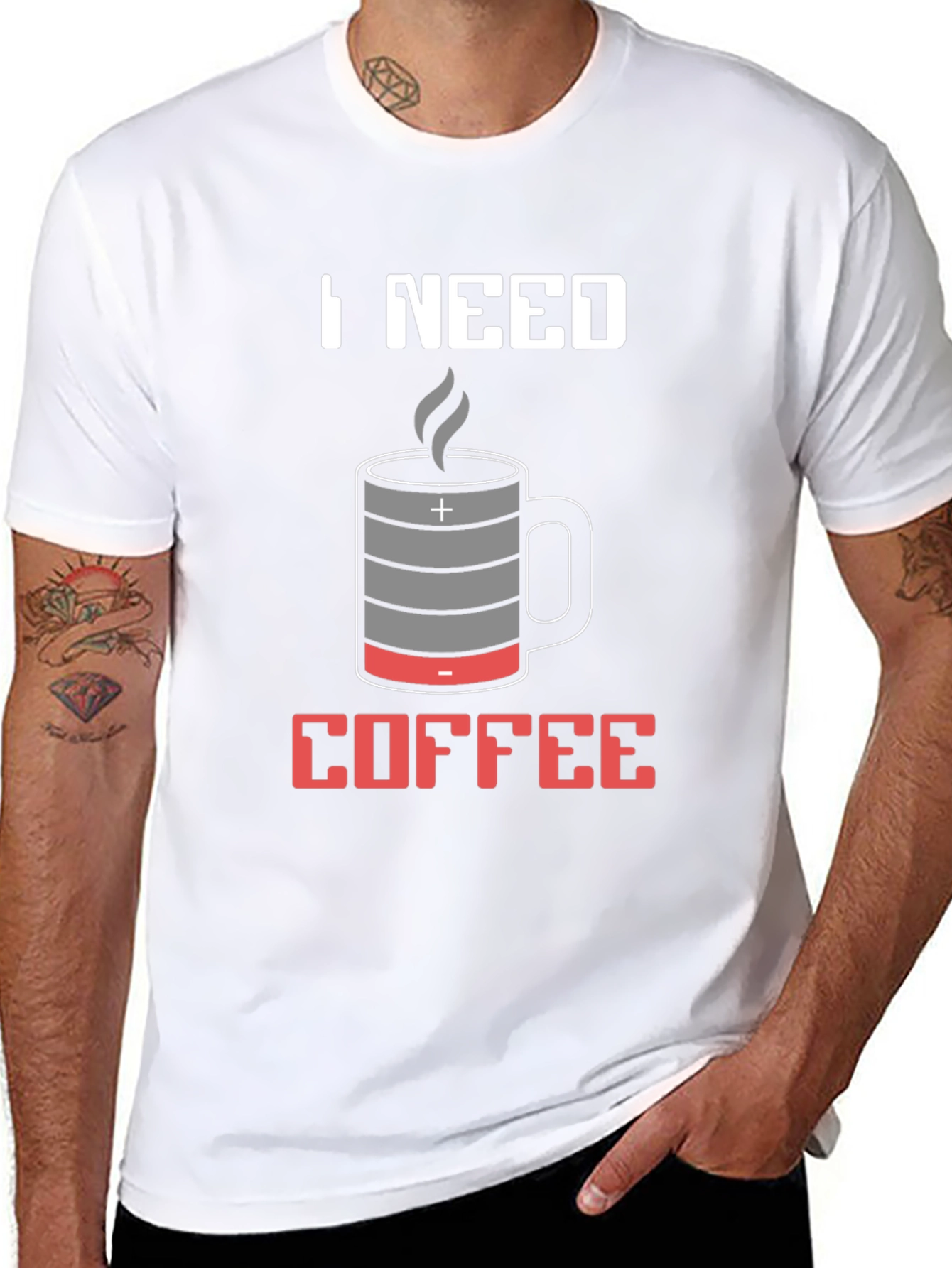 I Need Coffee T-Shirt - Battery Mug Design