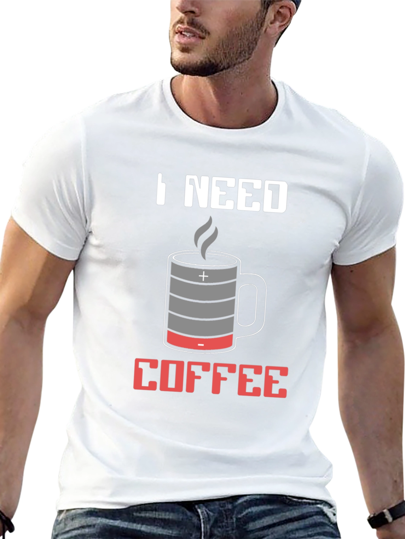 I Need Coffee T-Shirt - Battery Mug Design