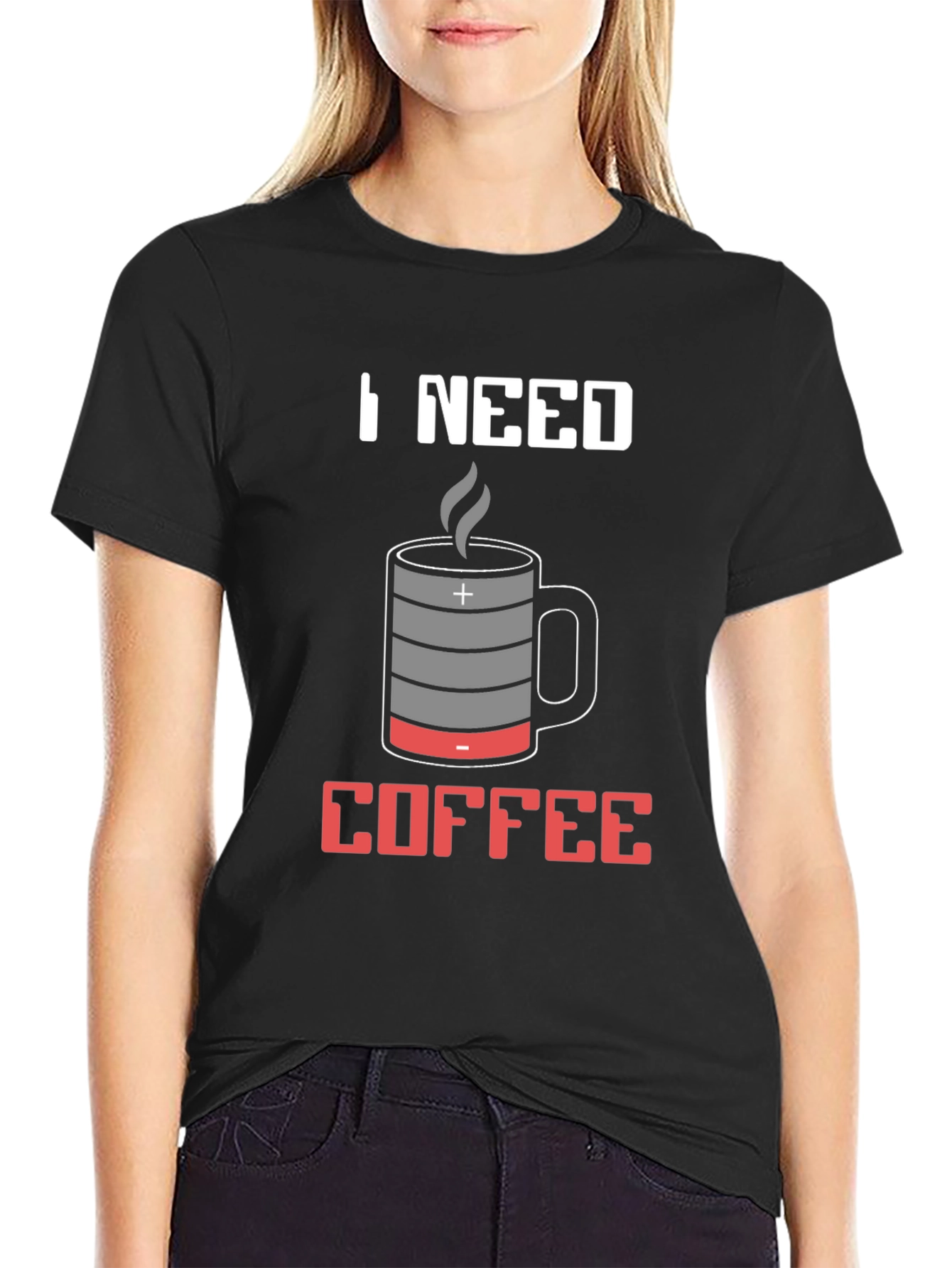 I Need Coffee T-Shirt - Battery Mug Design