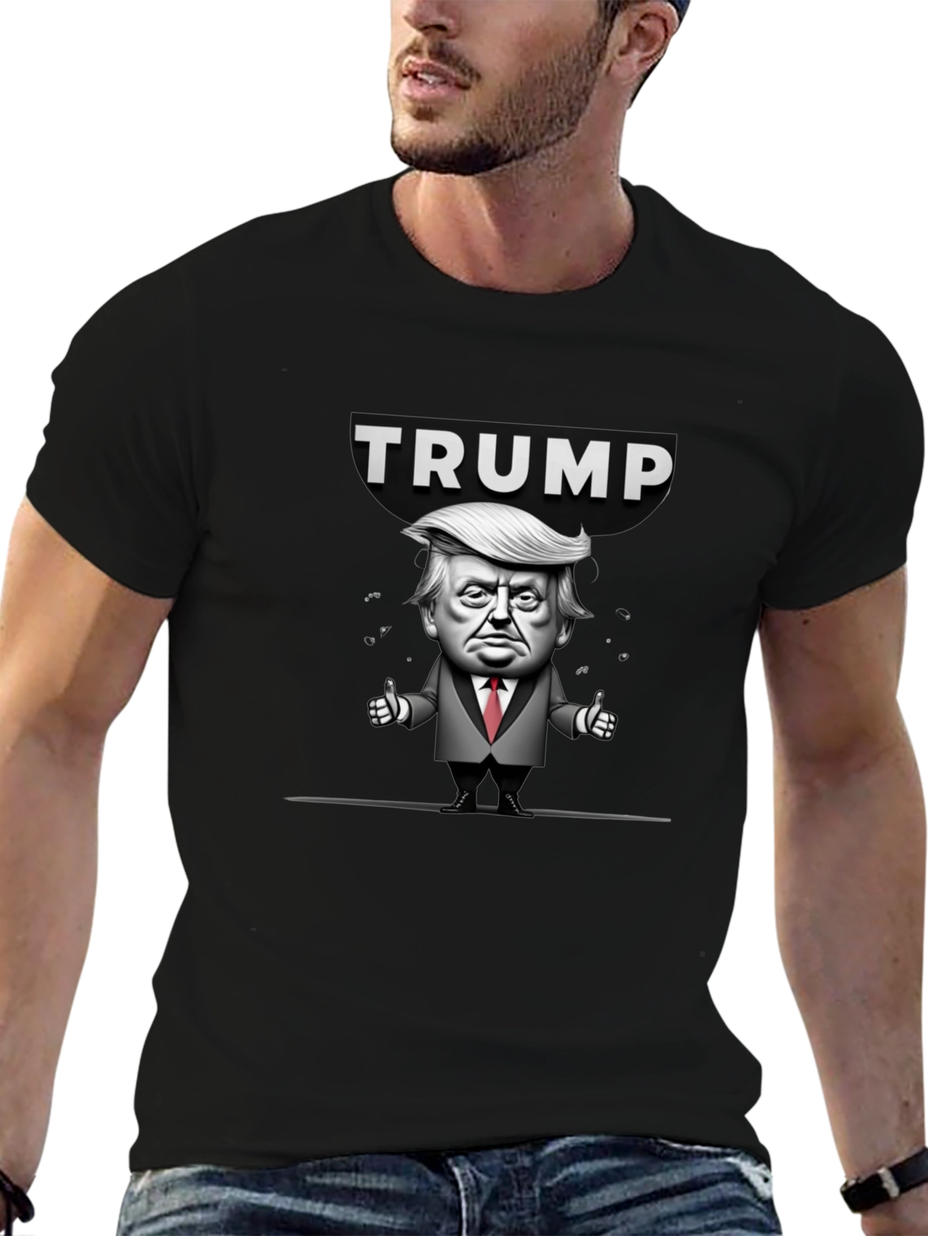 Trump Cartoon Graphic Black T-Shirt