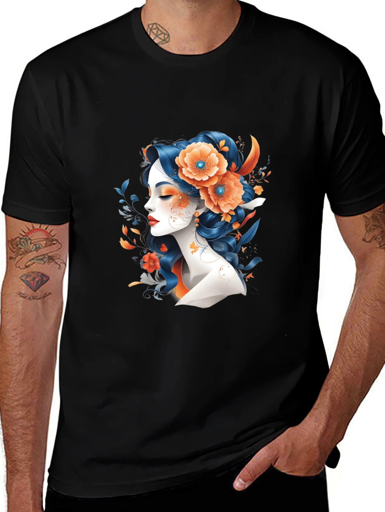 Floral Woman Graphic Tee - Black T-Shirt