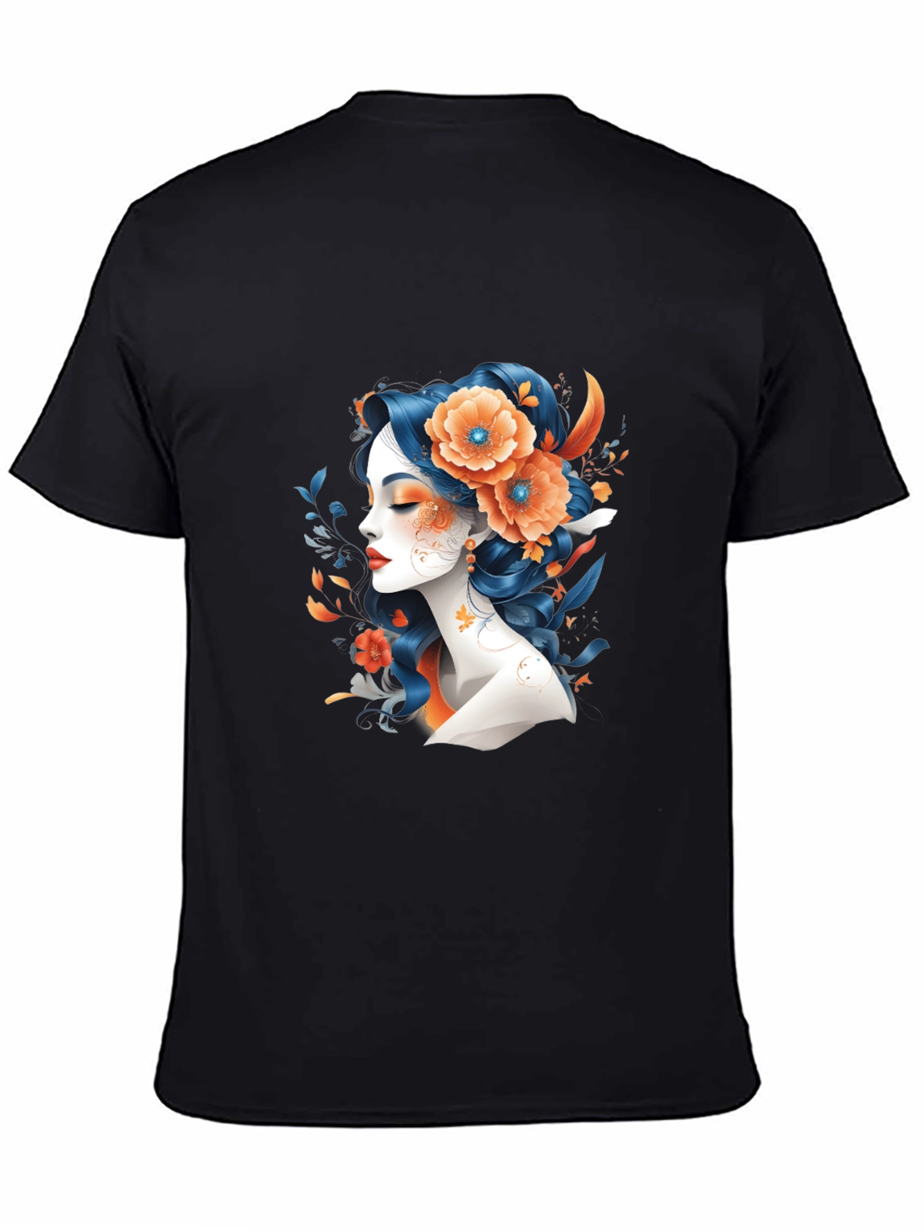 Floral Woman Graphic Tee - Black T-Shirt